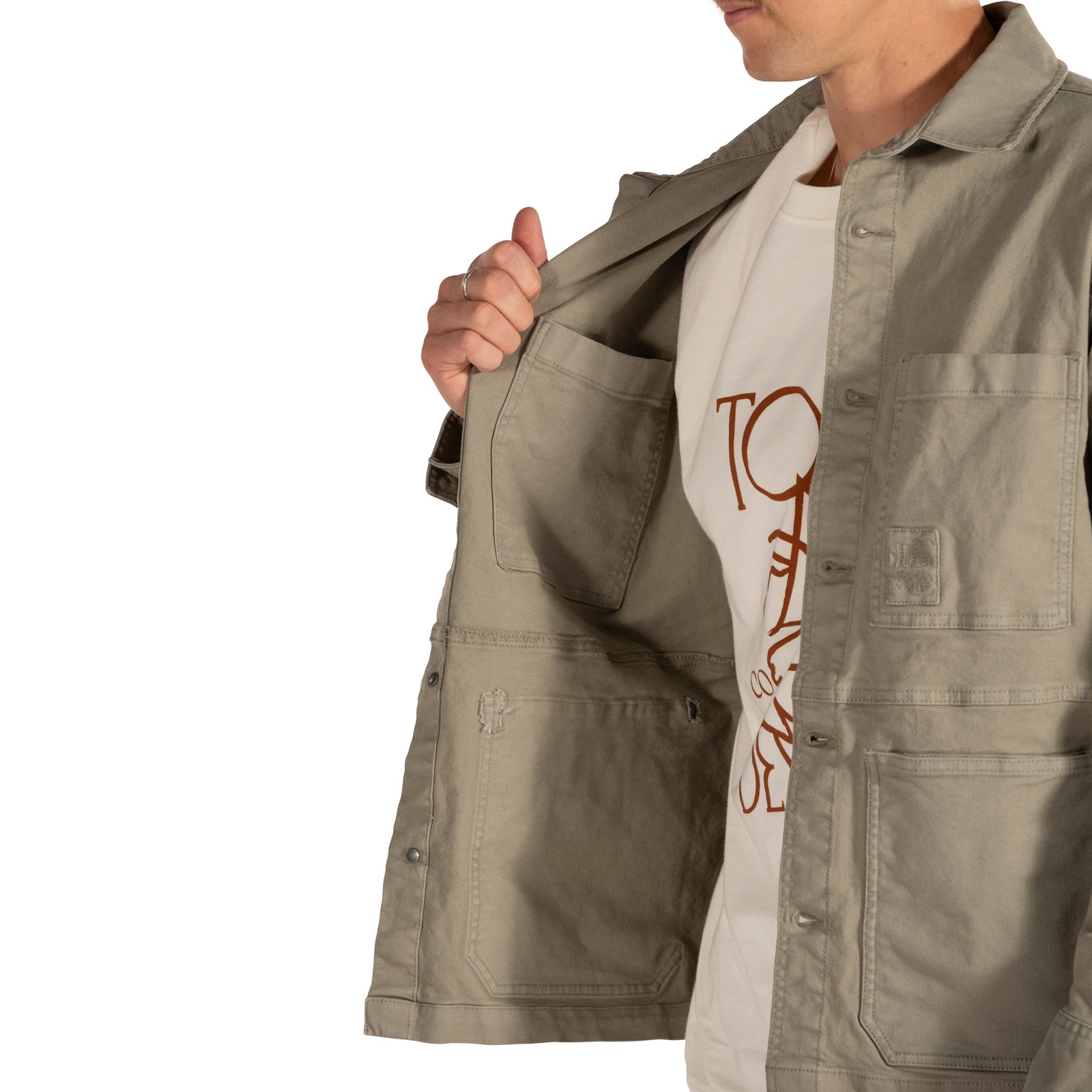 General Detail shot of Topo Designs Dirt Utility Jacket - Men's  in "Dried Sage"