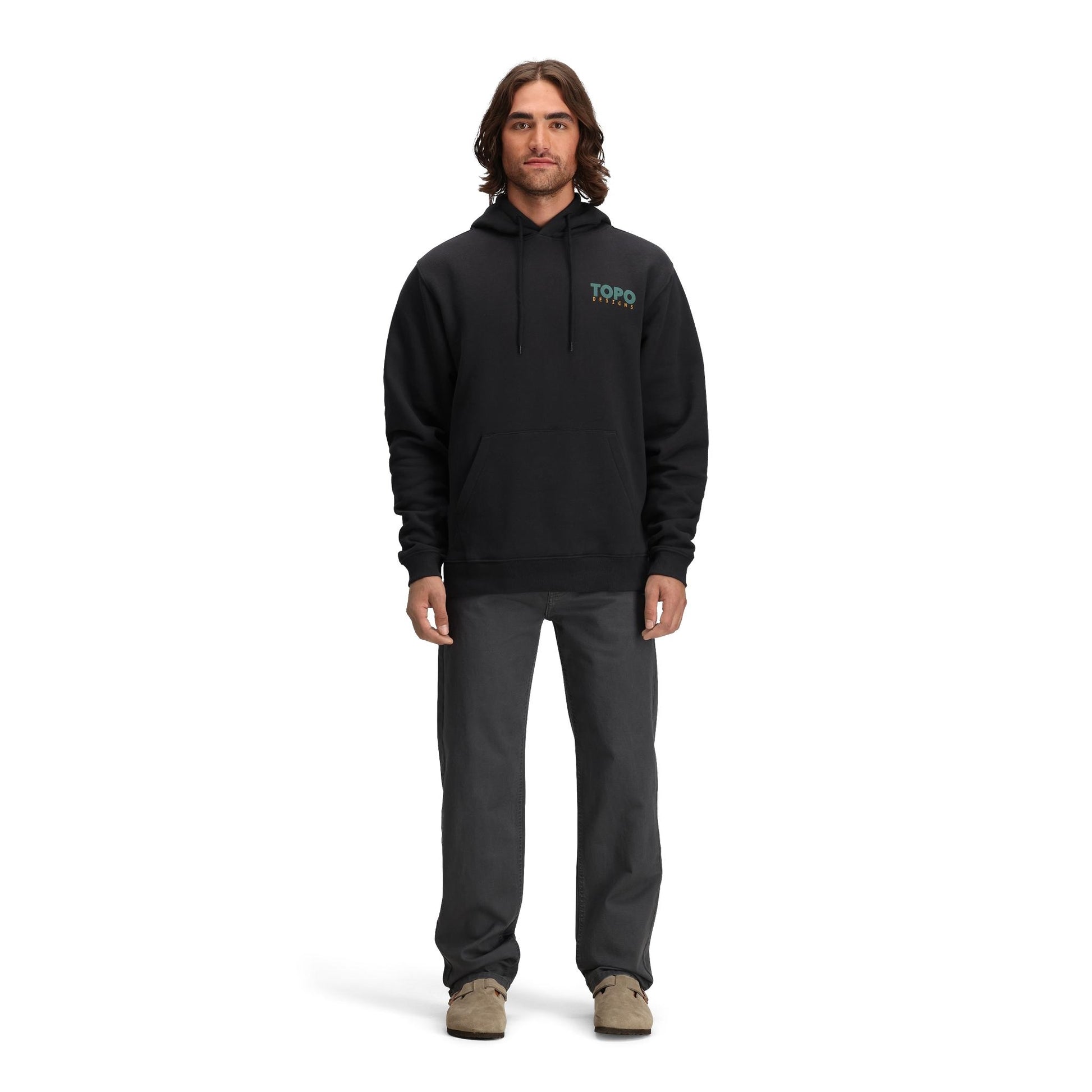 General front model shot of Topo Designs Dirt 5-Pocket Pants - Men's in "Asphalt"