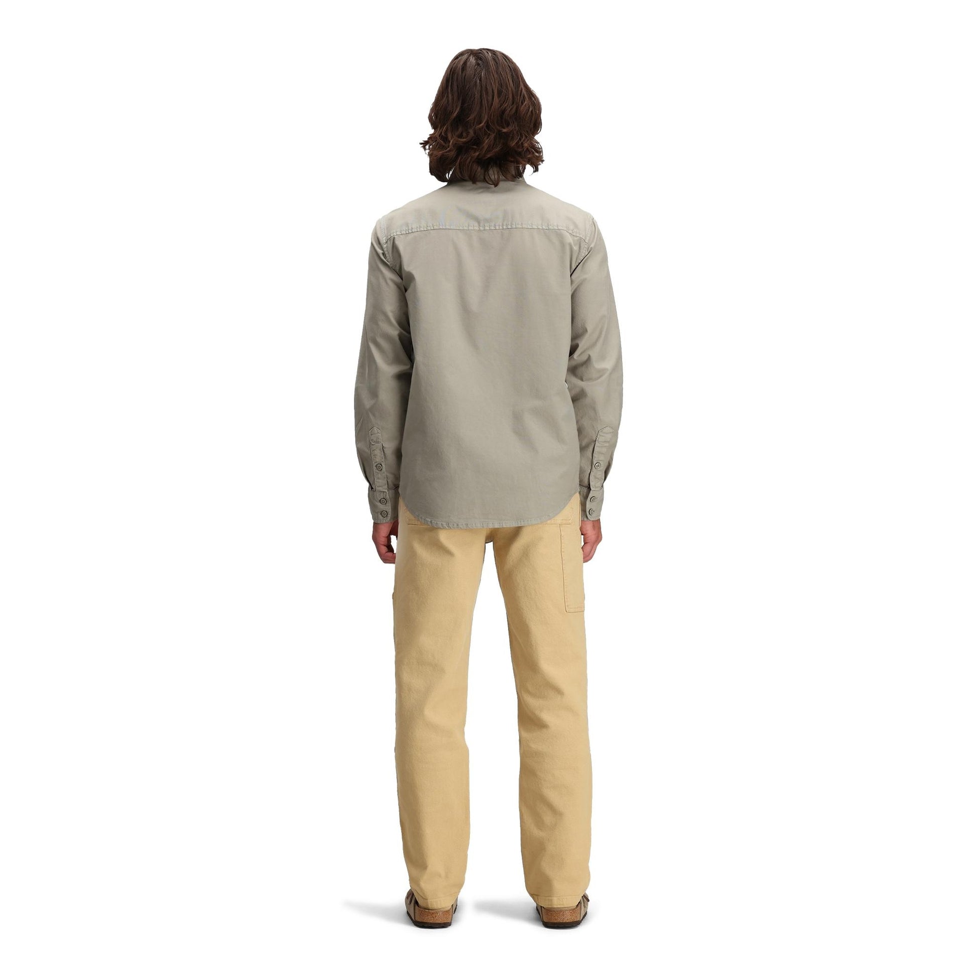 General back model shot of Topo Designs Dirt Desert Shirt - Men's in "Dried Sage"