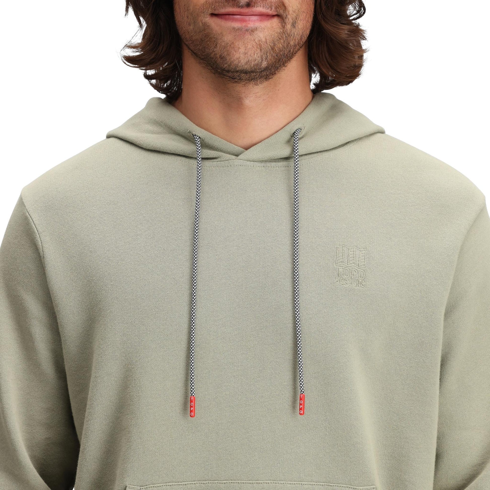 Detail shot of Topo Designs Dirt Hoodie - Men's in "Dried Sage"