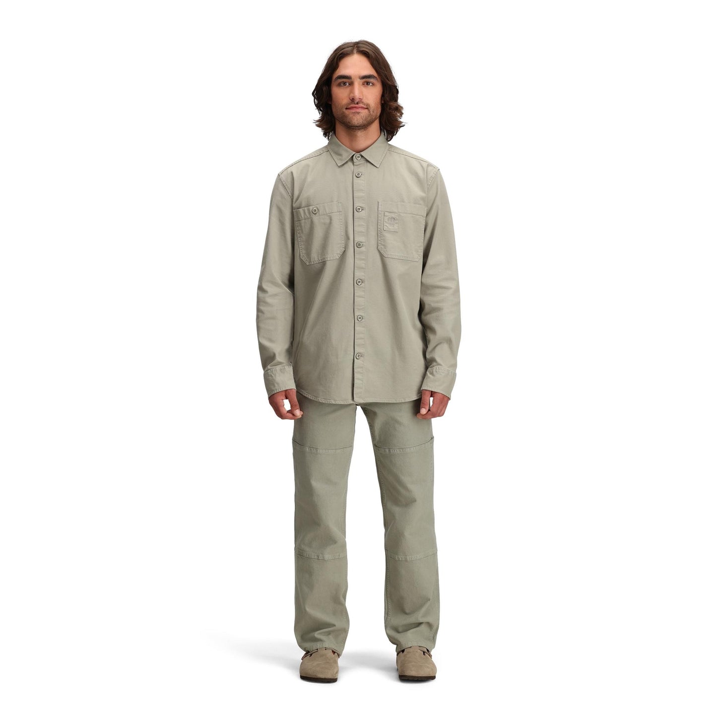 General front model shot of Topo Designs Dirt Overshirt - Men's  in "Dried Sage"