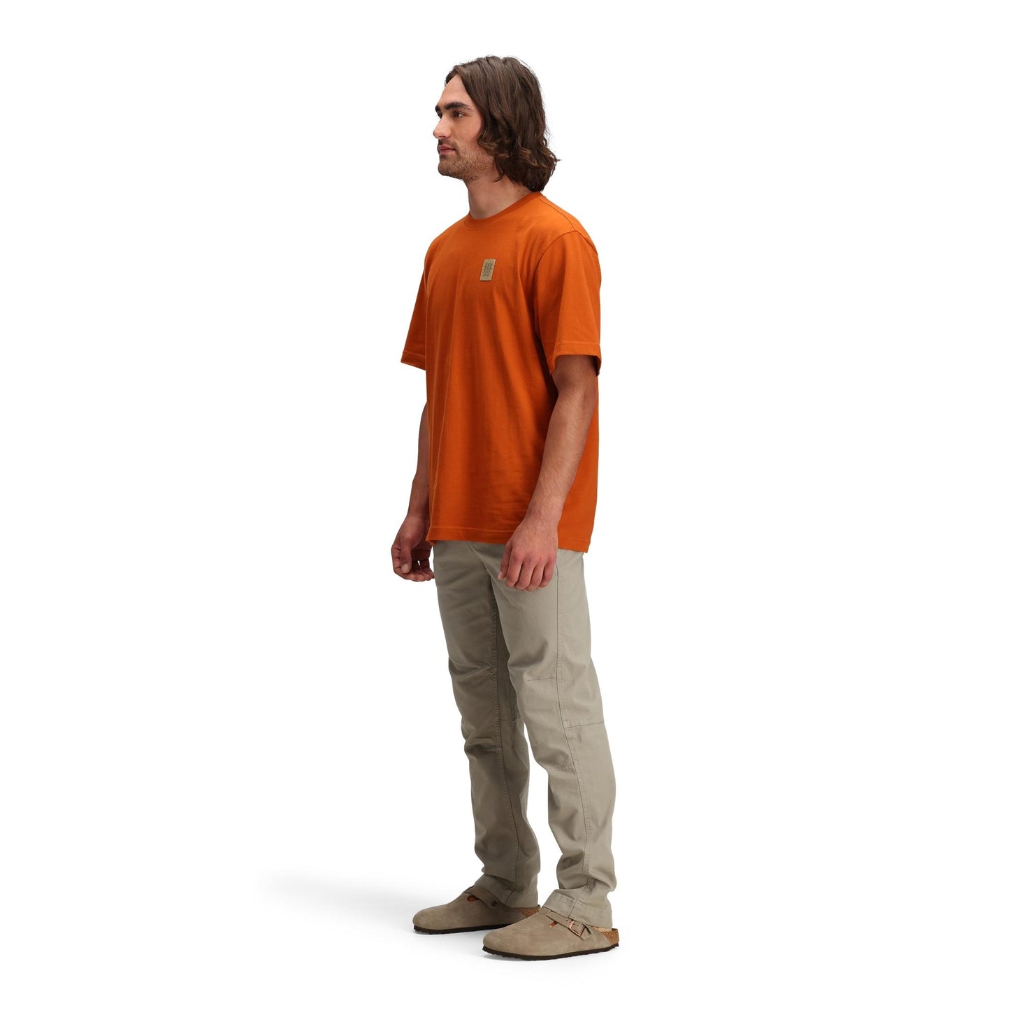 General side model shot of Topo Designs Dirt Pants Classic - Men's in "Dried Sage"