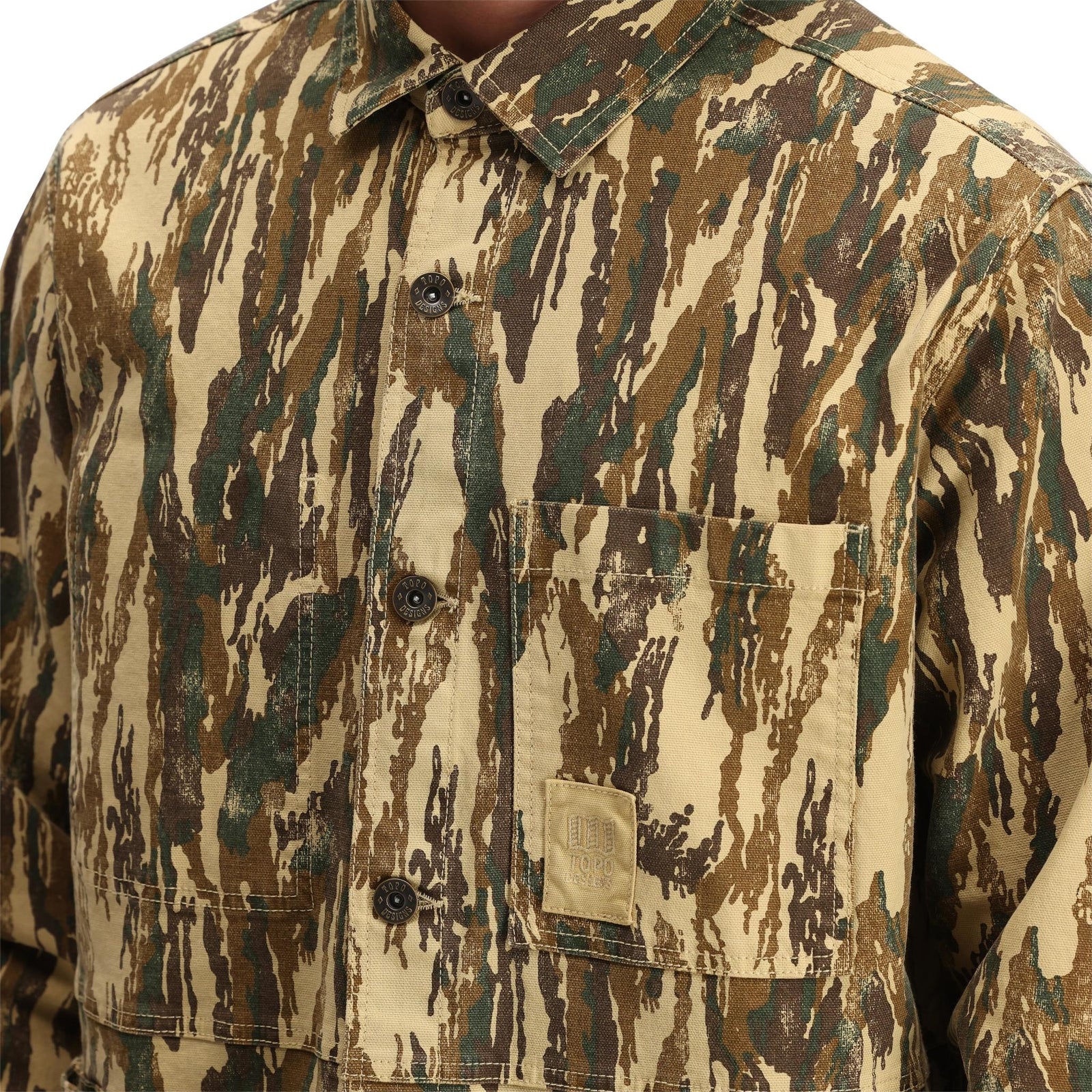 General Detail shot of Topo Designs Dirt Utility Jacket - Men's  in "Dirt Camo Print"