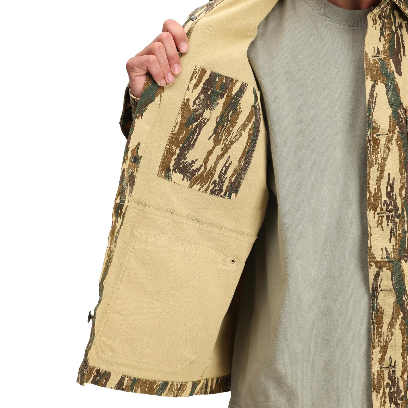 General Detail shot of Topo Designs Dirt Utility Jacket - Men's  in "Dirt Camo Print"