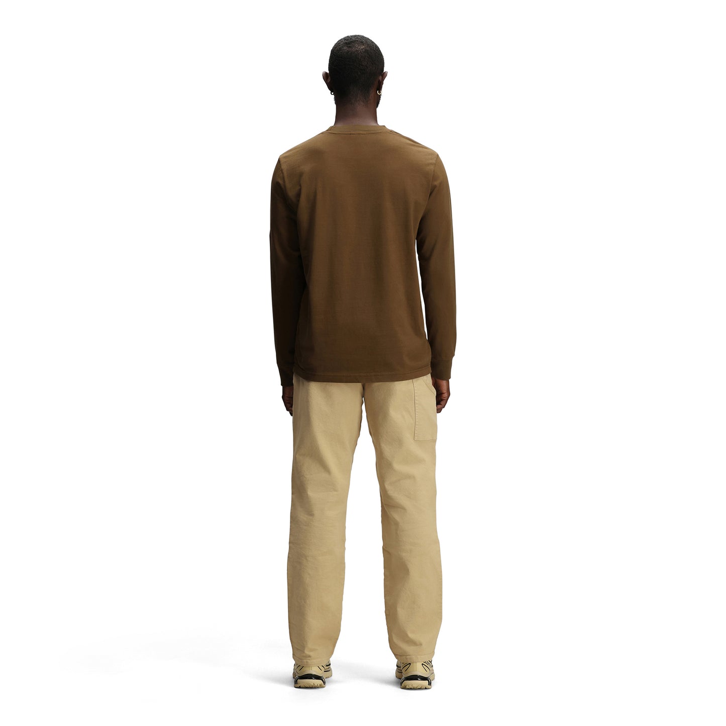 General back model shot of Topo Designs Utility Pants - Men's in "Sahara"