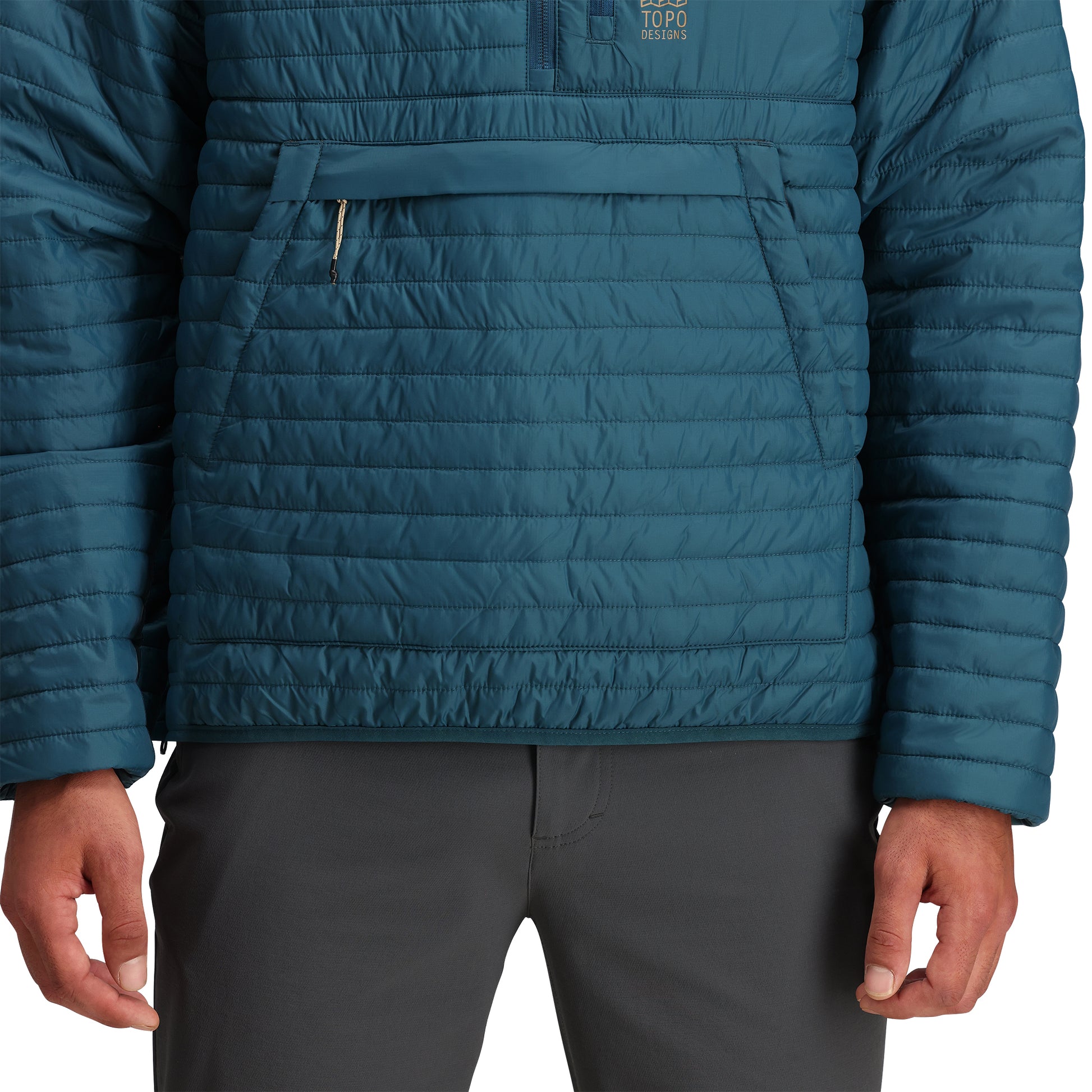 General Detail shot of Topo Designs Global Puffer Pullover - Men's  in "Pond Blue"