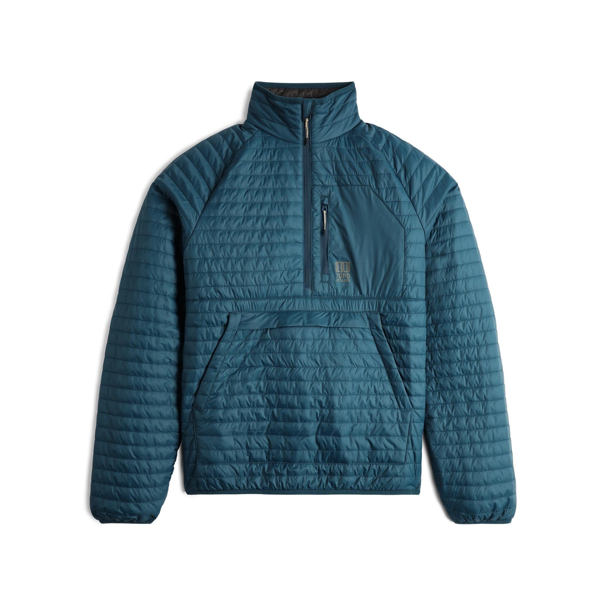 Front View of Topo Designs Global Puffer Pullover - Men's  in "Pond Blue"