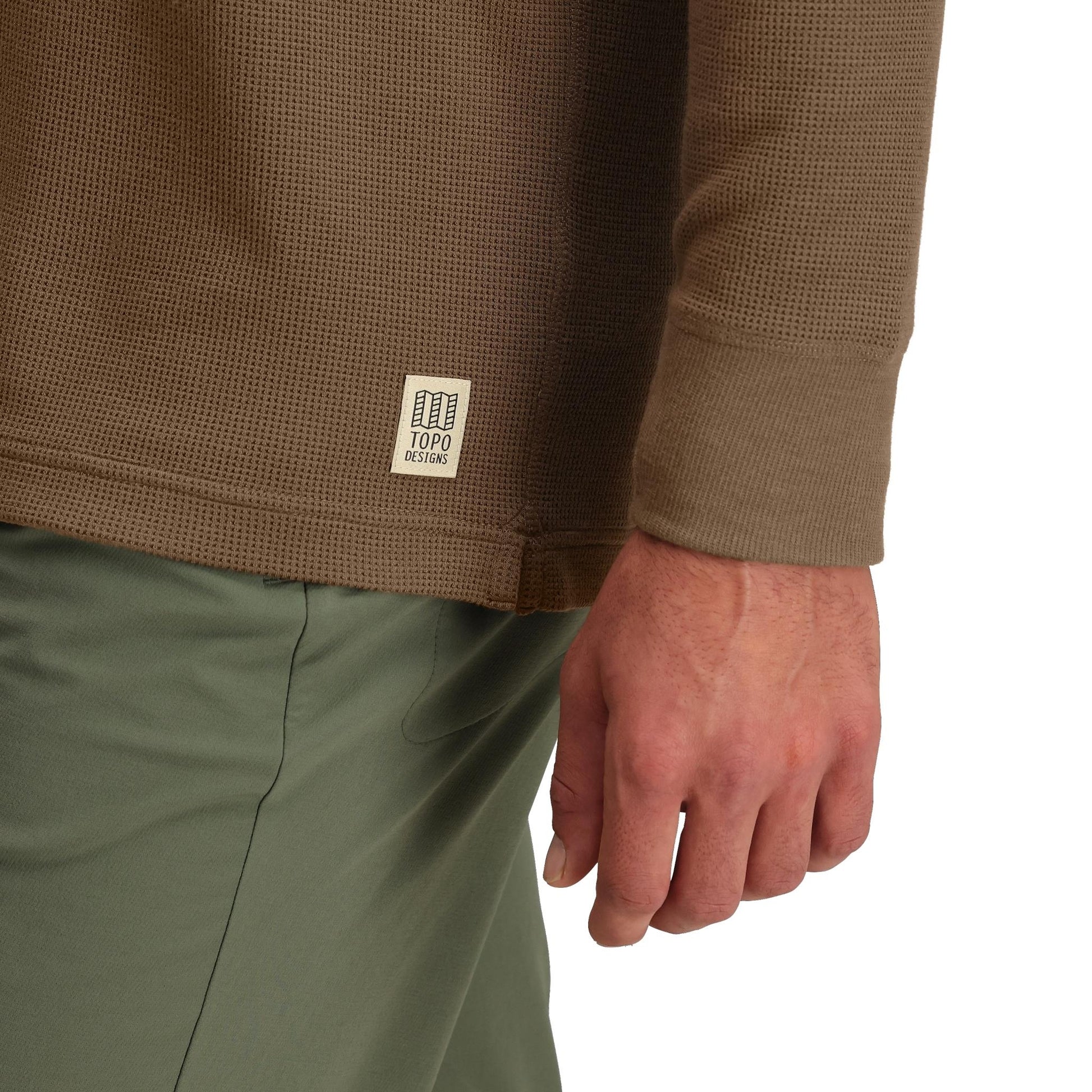 General Detail shot of Topo Designs Global Waffle Crew - Men's in "Desert Palm"