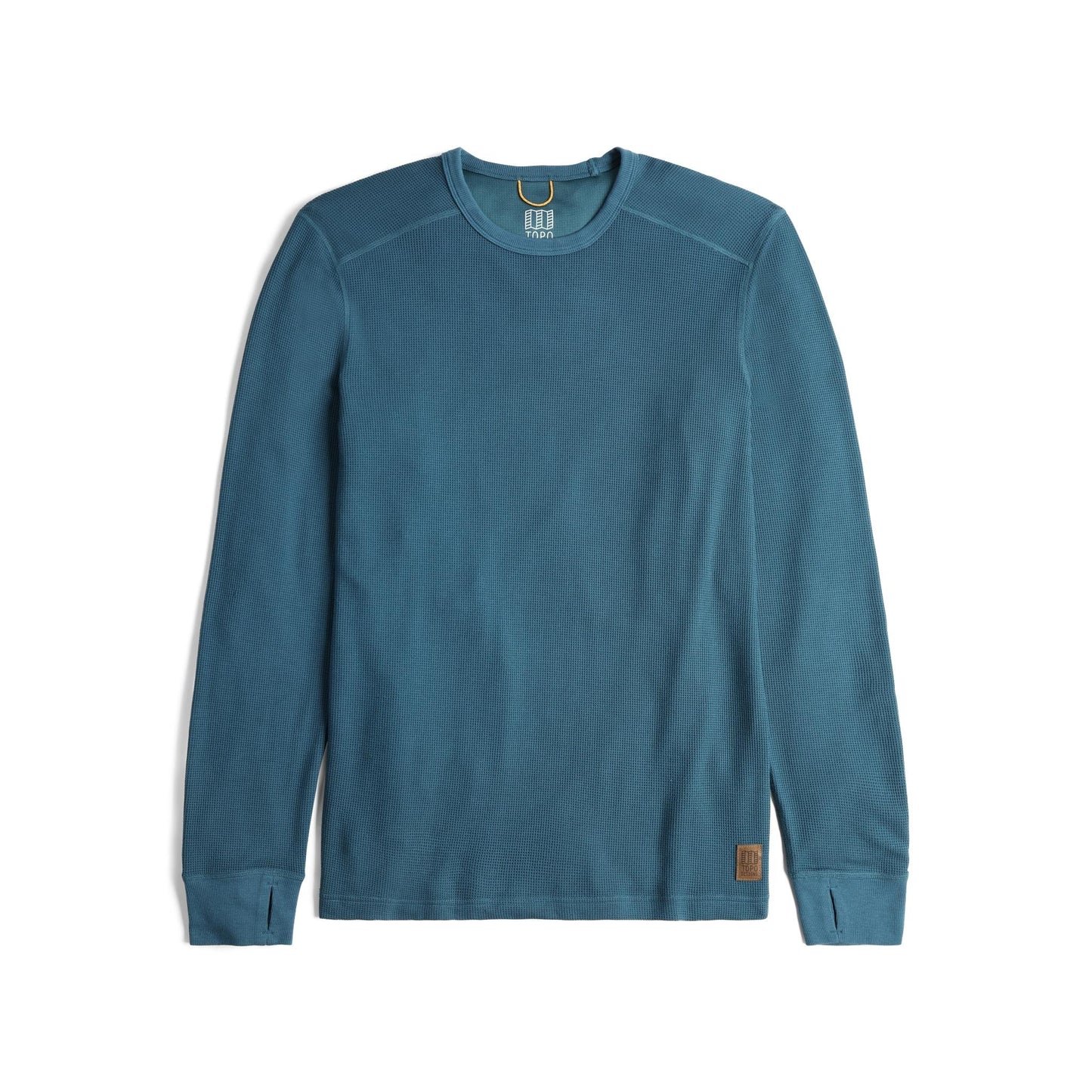 Front View of Topo Designs Global Waffle Crew - Men's in "Pond Blue"