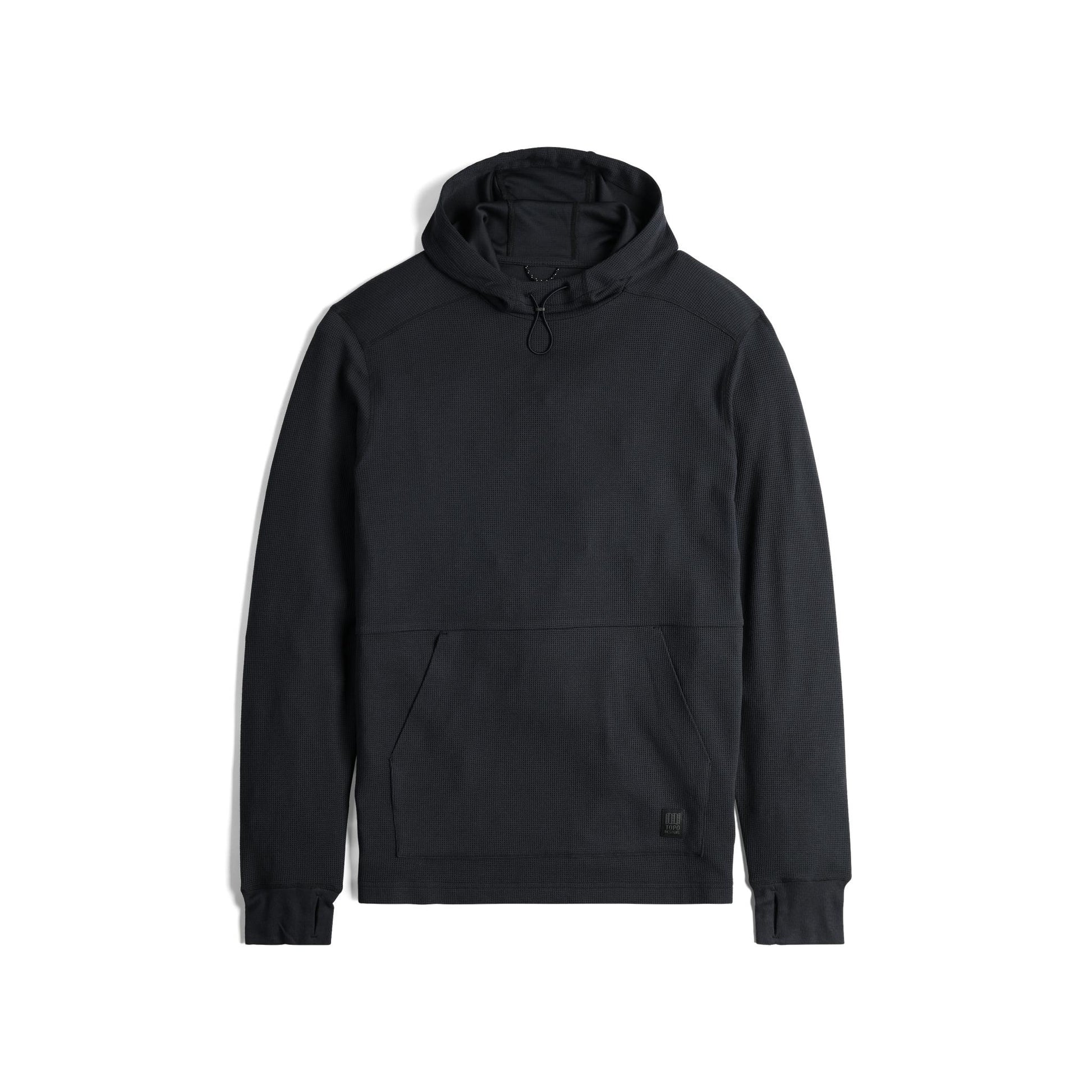 Front View of Topo Designs Global Waffle Hoodie - Men's in "Black"