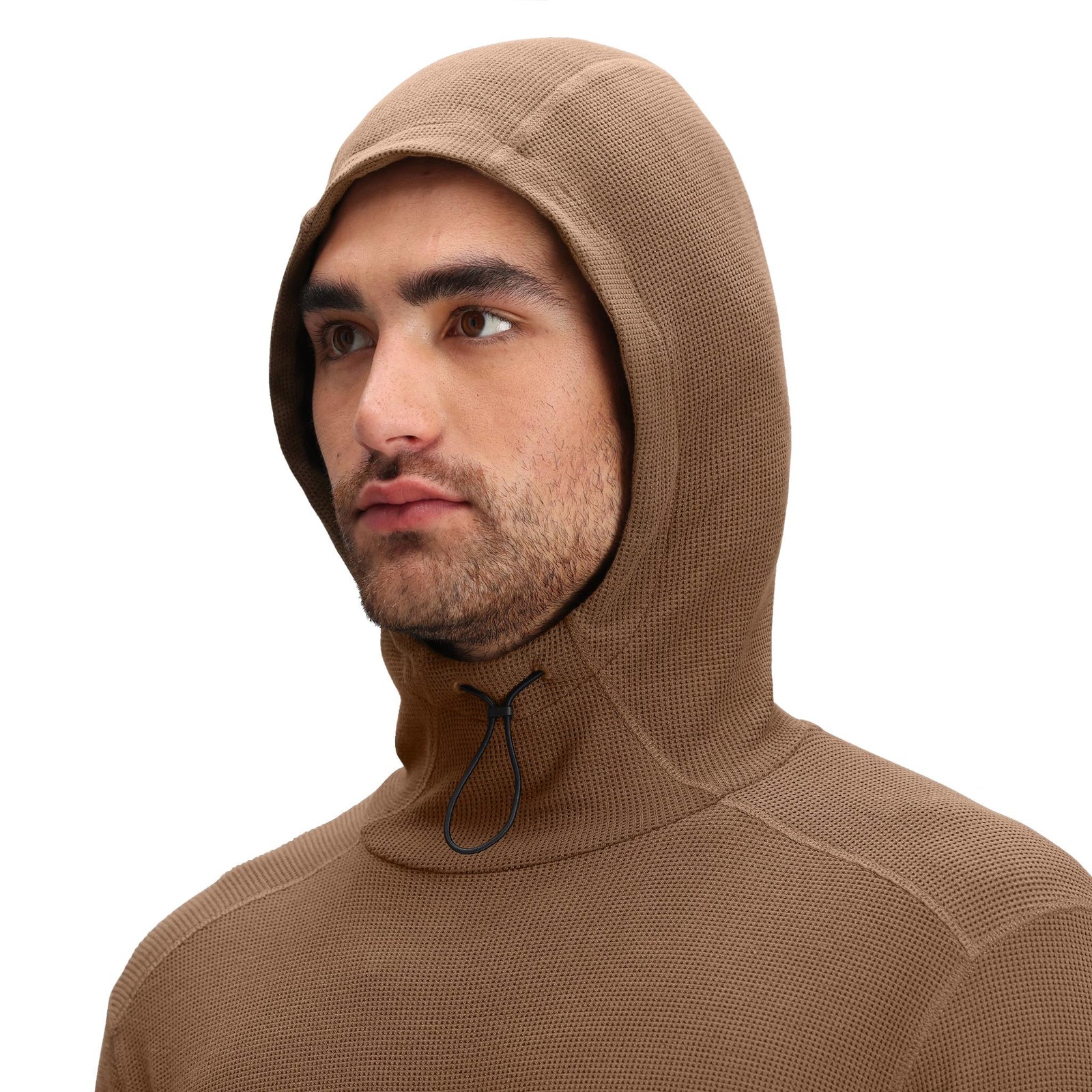 General Detail shot of Topo Designs Global Waffle Hoodie - Men's in "Desert Palm"