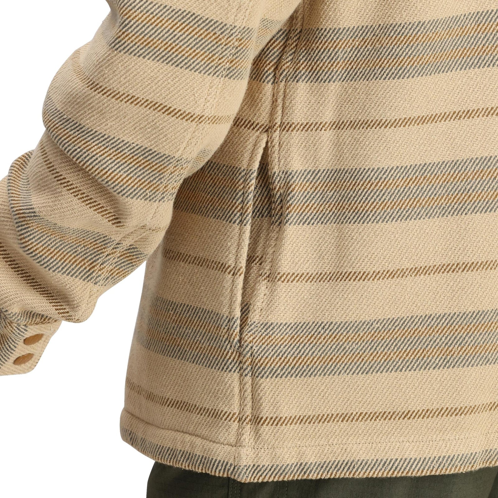 General Detail shot of Topo Designs Mountain Shirt Jacket - Men's in "Sahara Stripe Multi"