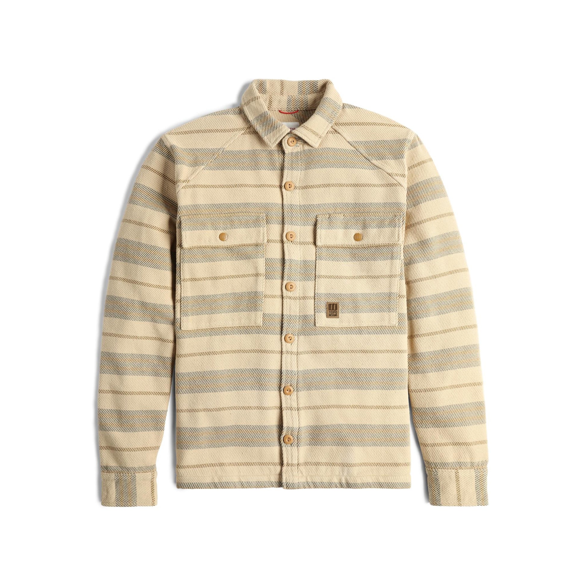 Front View of Topo Designs Mountain Shirt Jacket - Men's in "Sahara Stripe Multi"