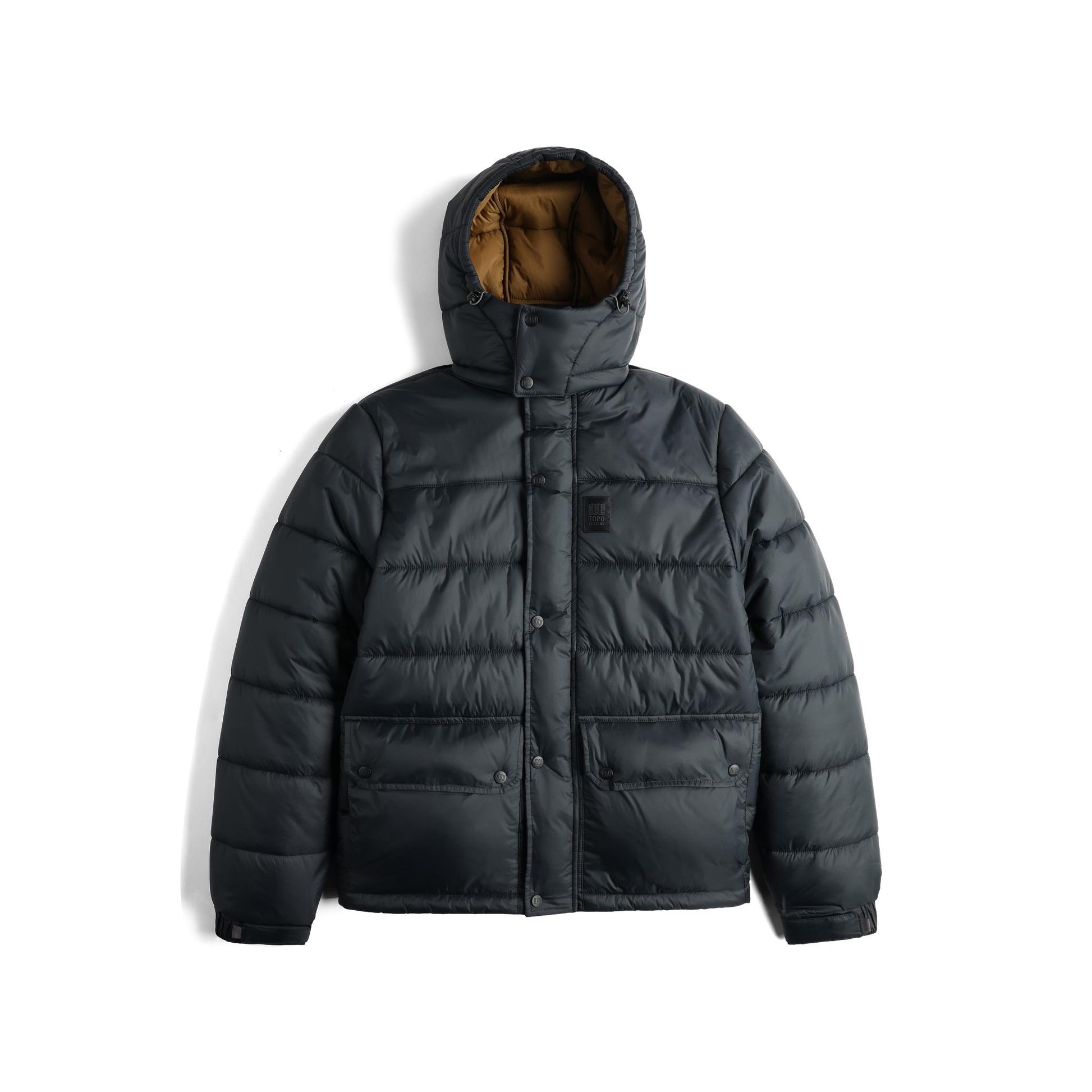 Front View of Topo Designs Retro Ridge Puffer Jacket - Men's  in "Black / Black"