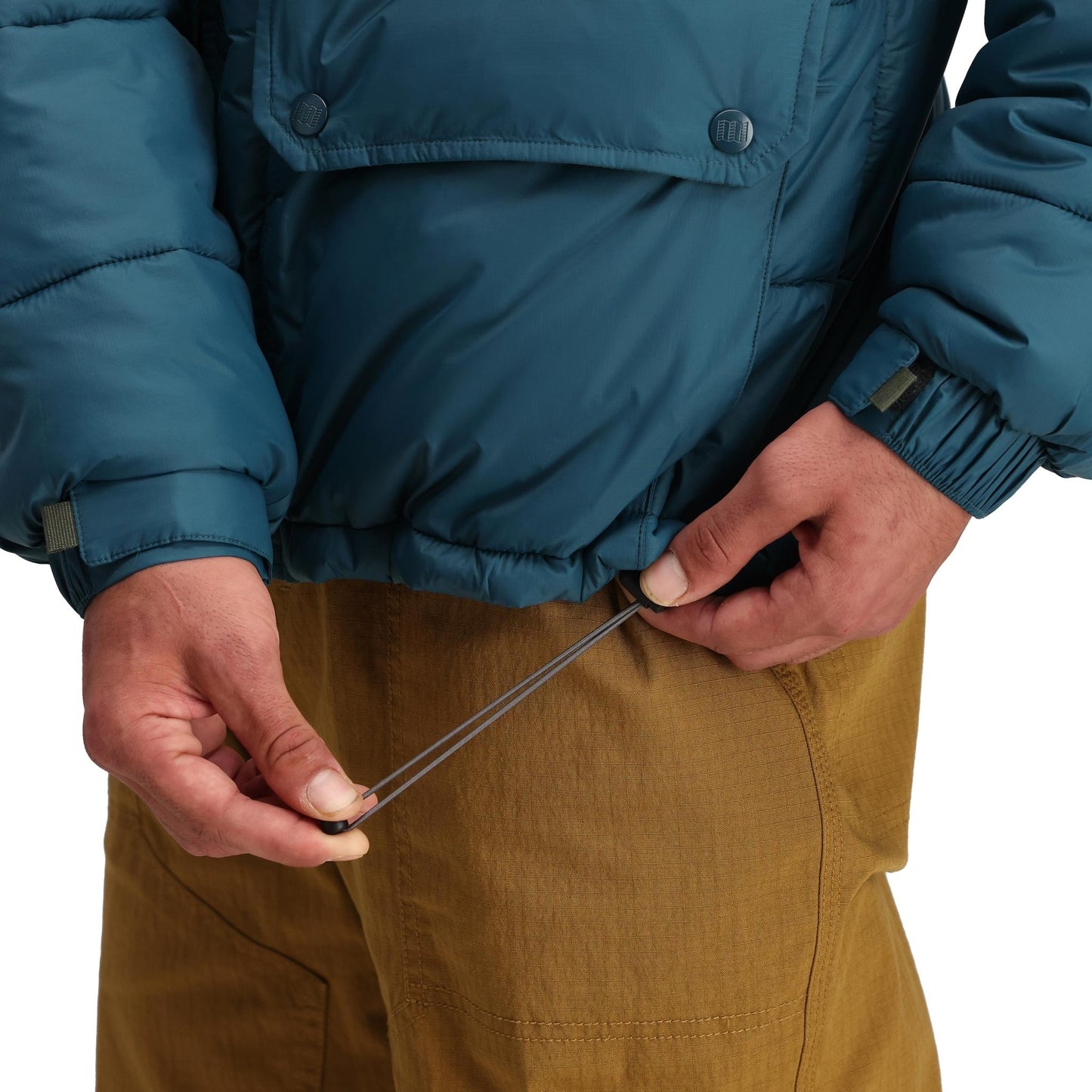 General Detail shot of Topo Designs Retro Ridge Puffer Jacket - Men's  in "Pond Blue / Beetle"