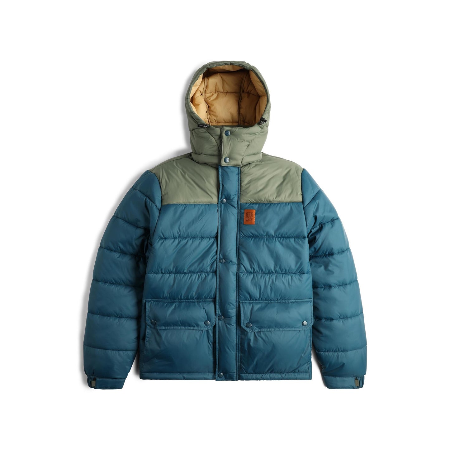 Front View of Topo Designs Retro Ridge Puffer Jacket - Men's  in "Pond Blue / Beetle"