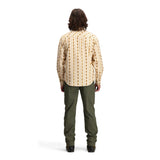 Back model shot of Topo Designs Mountain Shirt Long Sleeve - Men's in "Mountain Angle Bone White"