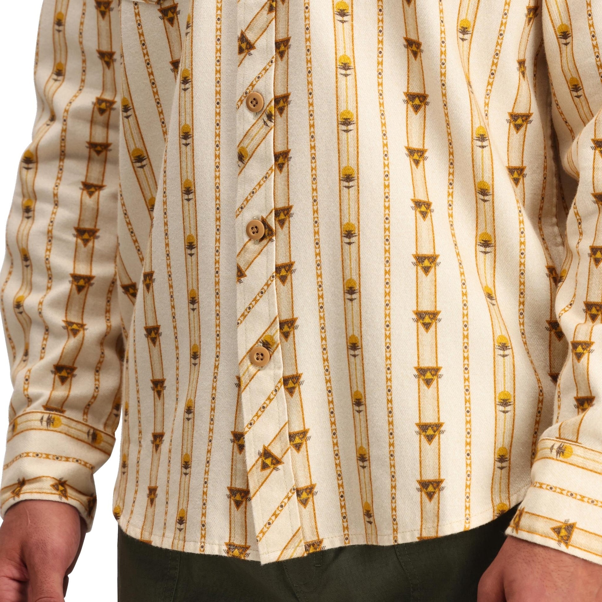 General Detail shot of Topo Designs Mountain Shirt Long Sleeve - Men's in "Mountain Angle Bone White"