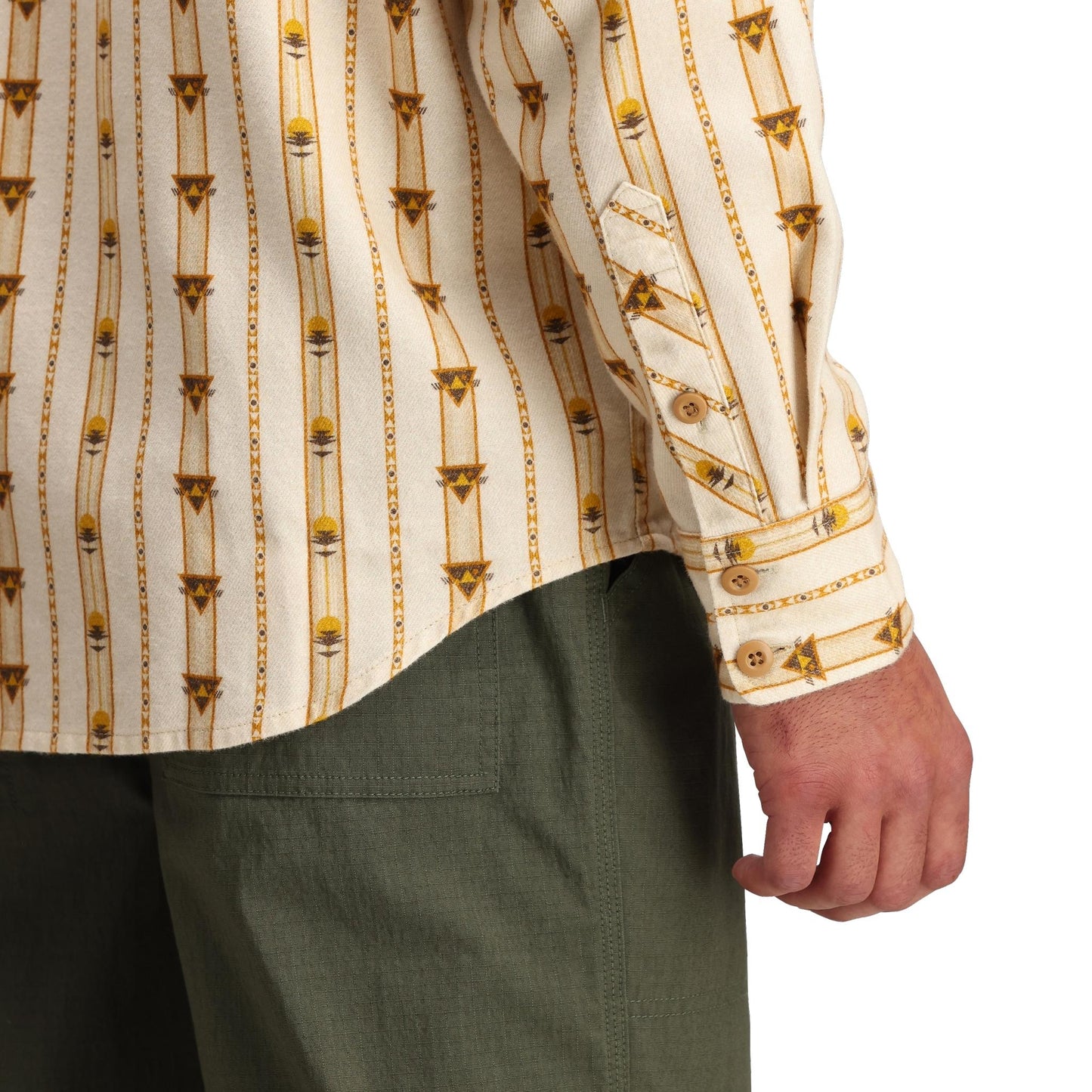 General Detail shot of Topo Designs Mountain Shirt Long Sleeve - Men's in "Mountain Angle Bone White"