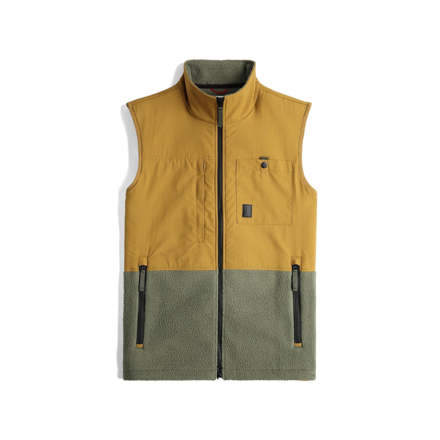 Front View of Topo Designs Subalpine Fleece Vest - Men's in "Beetle / Dark Khaki"