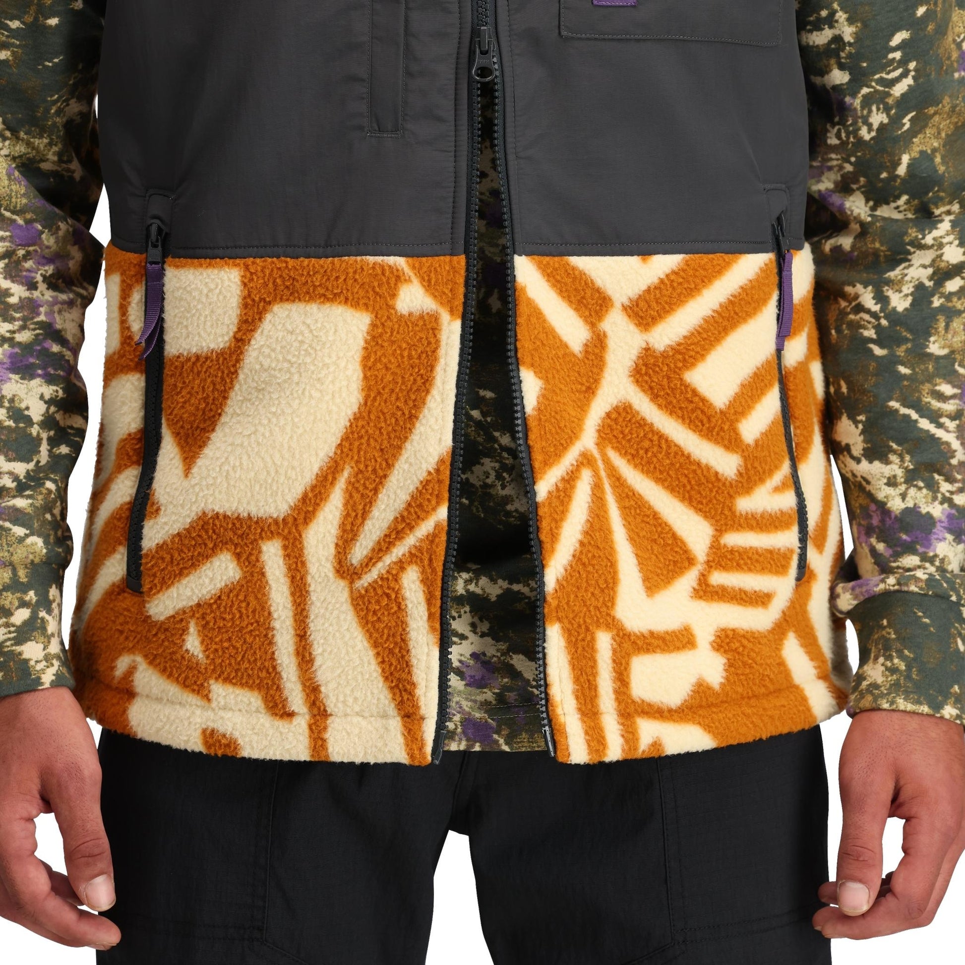 General Detail shot of Topo Designs Subalpine Fleece Vest - Men's in "Zion Spice / Asphalt"