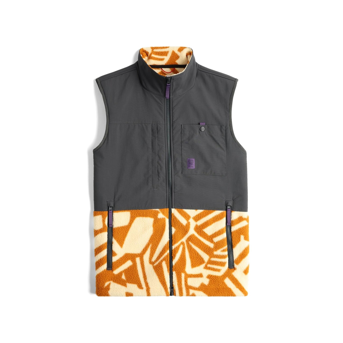 Front View of Topo Designs Subalpine Fleece Vest - Men's in "Zion Spice / Asphalt"