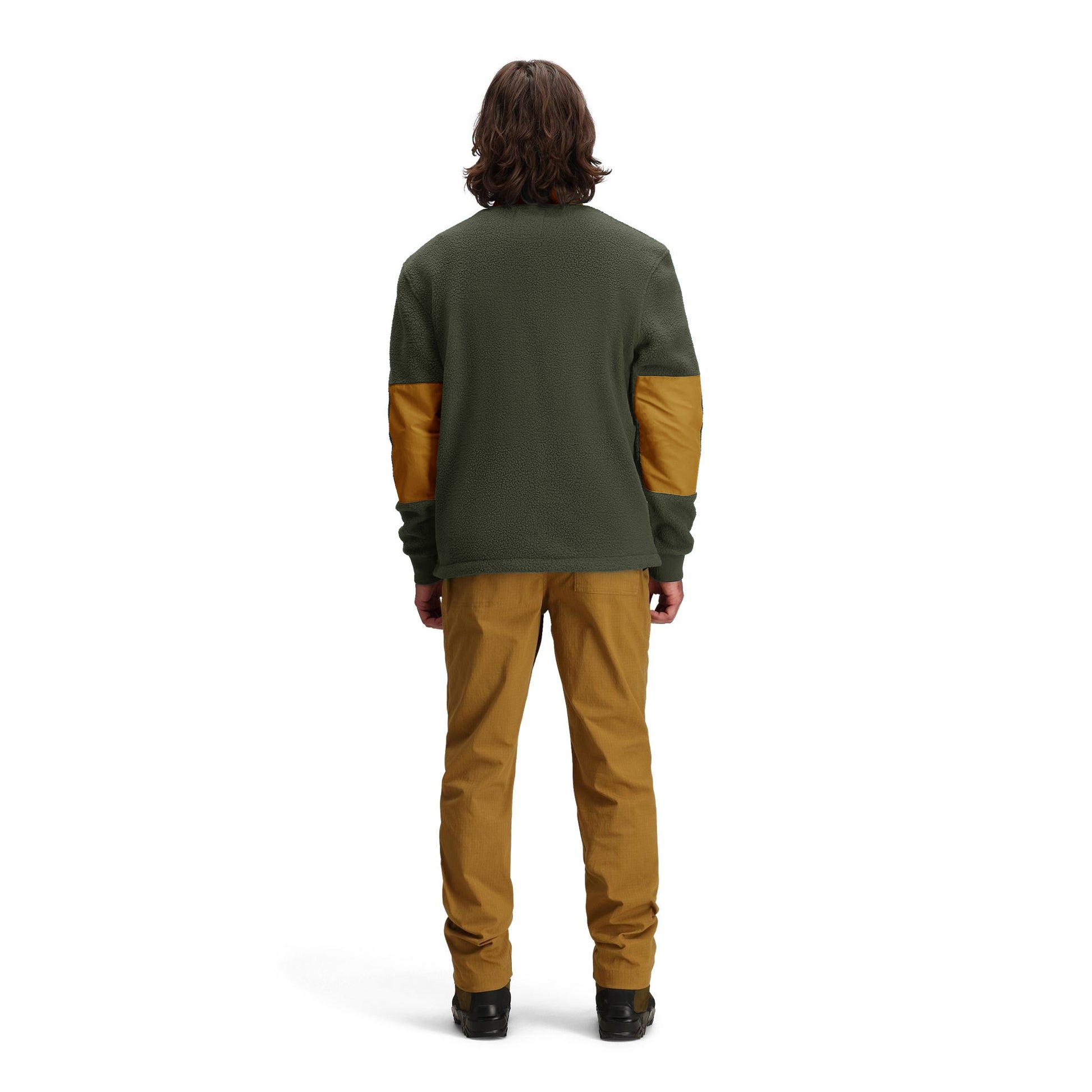 General back model shot of Topo Designs Summit Rise Full Zip Jacket - Men's in "Beetle / Dark Khaki"