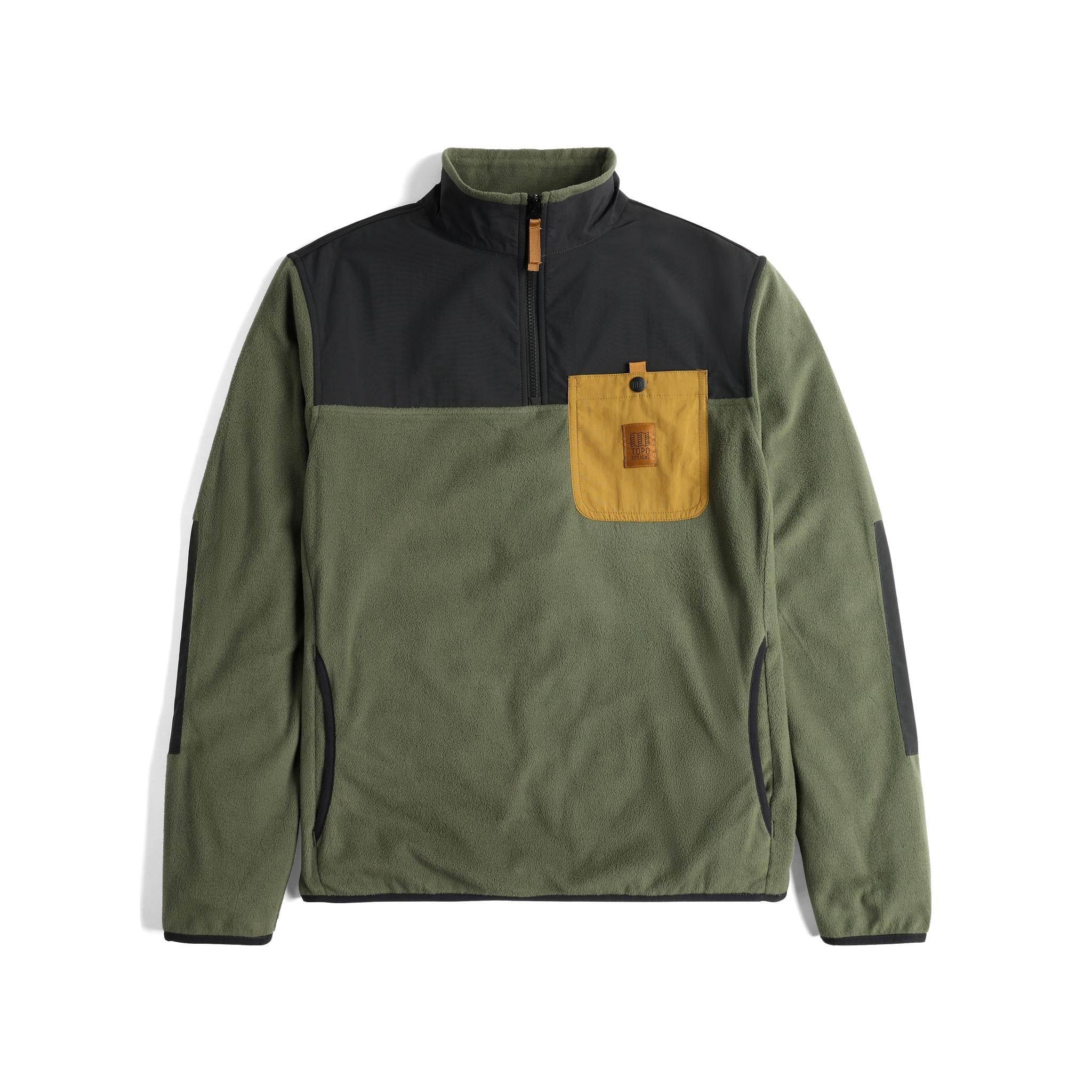 Front View of Topo Designs Vista 1/4 Zip Lightweight Fleece - Men's in "Beetle / Black"