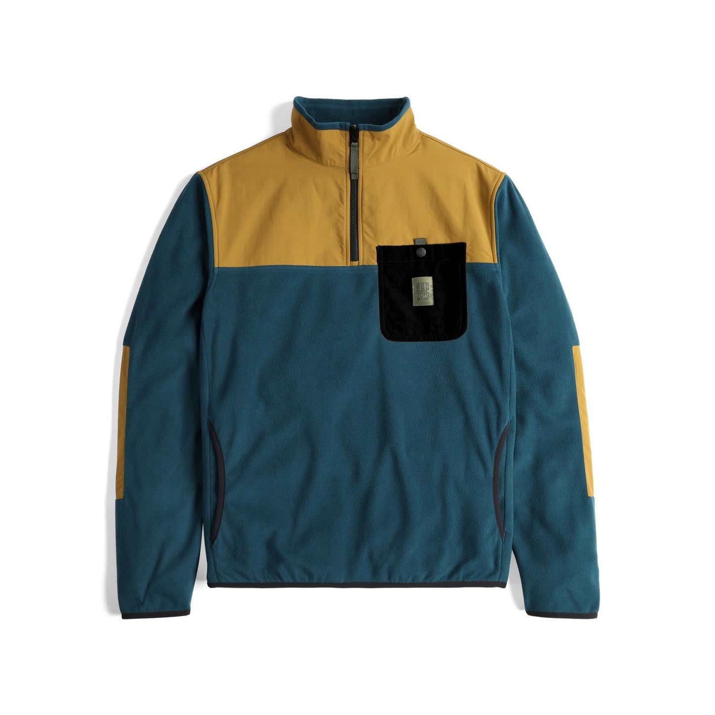 Front View of Topo Designs Vista 1/4 Zip Lightweight Fleece - Men's in "Pond Blue / Dark Khaki"