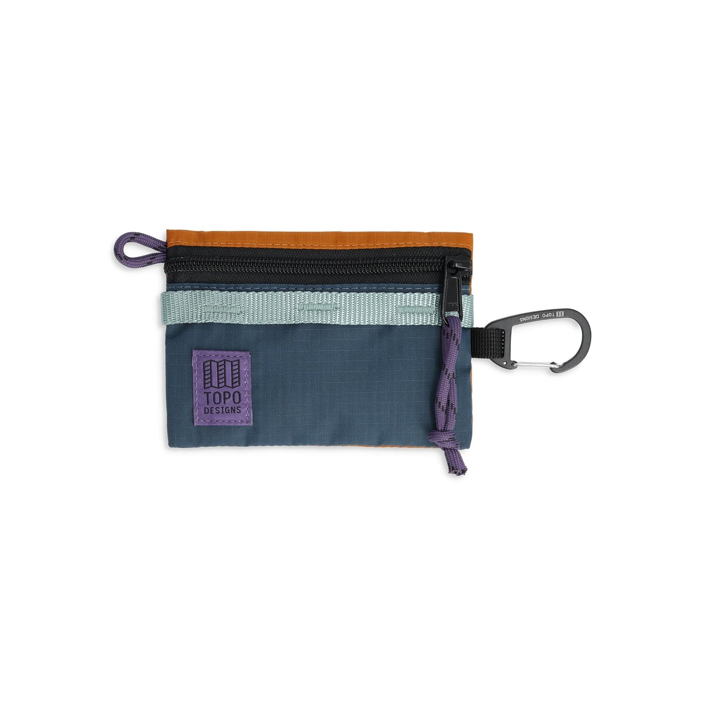 Front View of Topo Designs Mountain Accessory Bag in "Pond Blue / Spice"