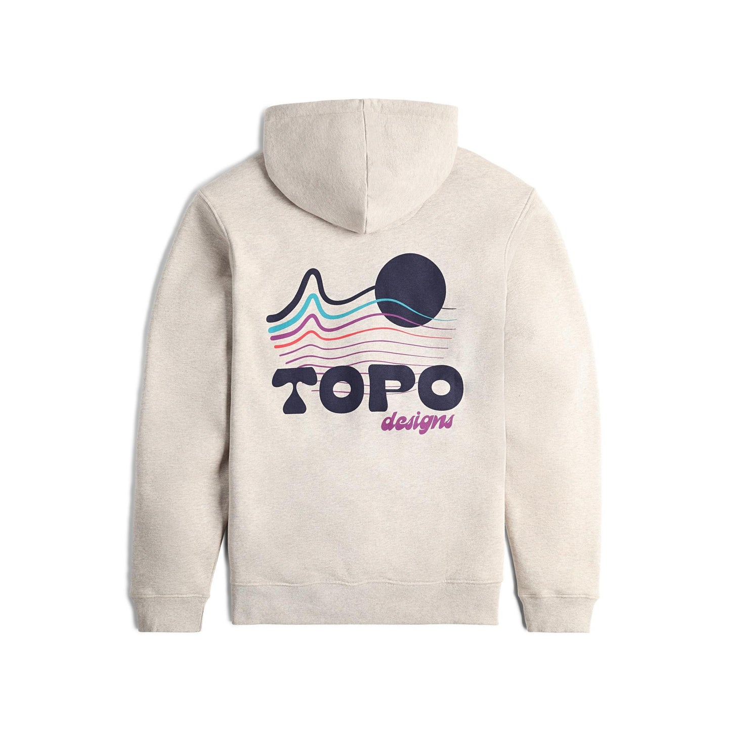 Back View of Topo Designs Alpine High Hoodie - Heat Waves in "Oatmeal Heather"