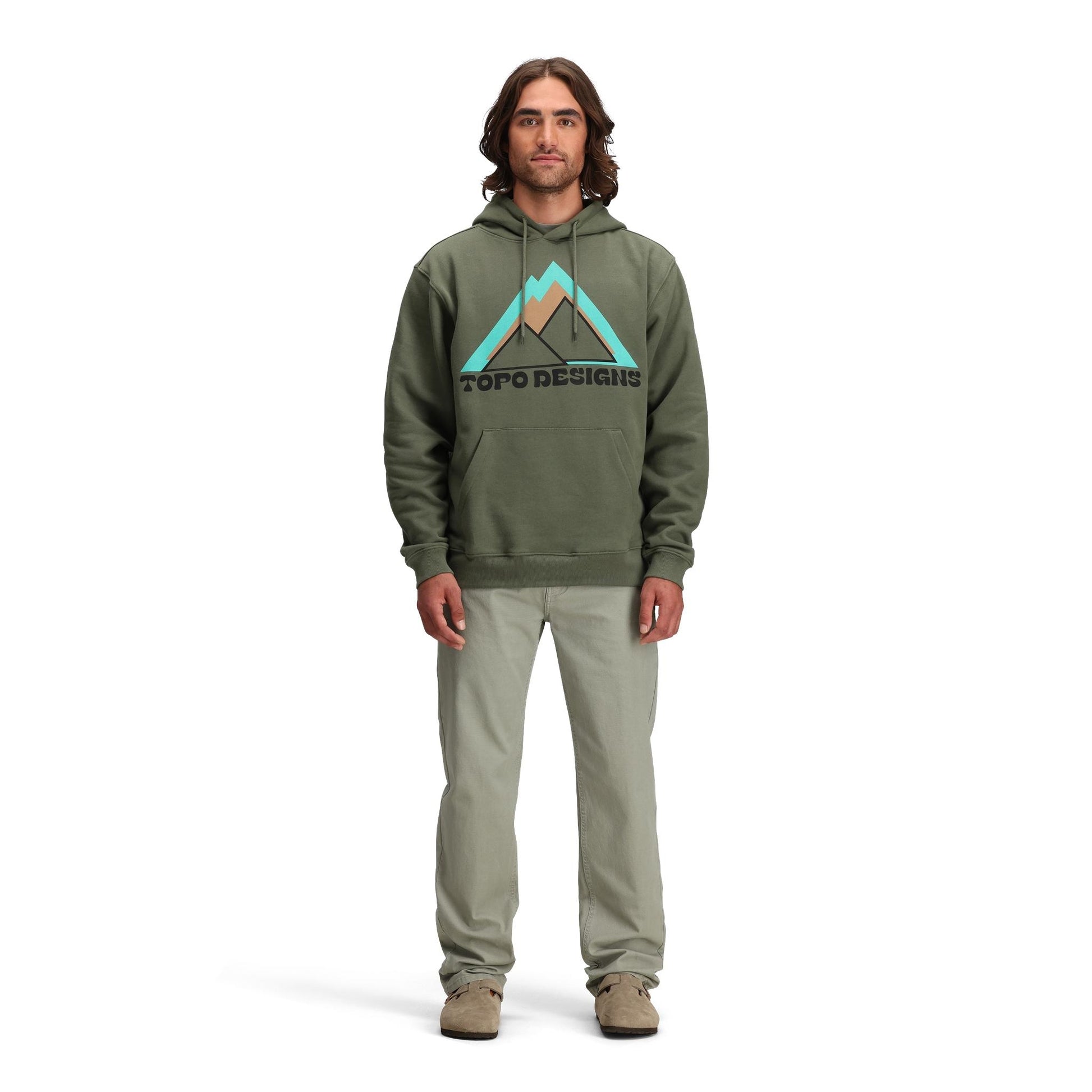 General front model shot of Topo Designs Dirt 5-Pocket Pants - Men's in "Dried Sage"