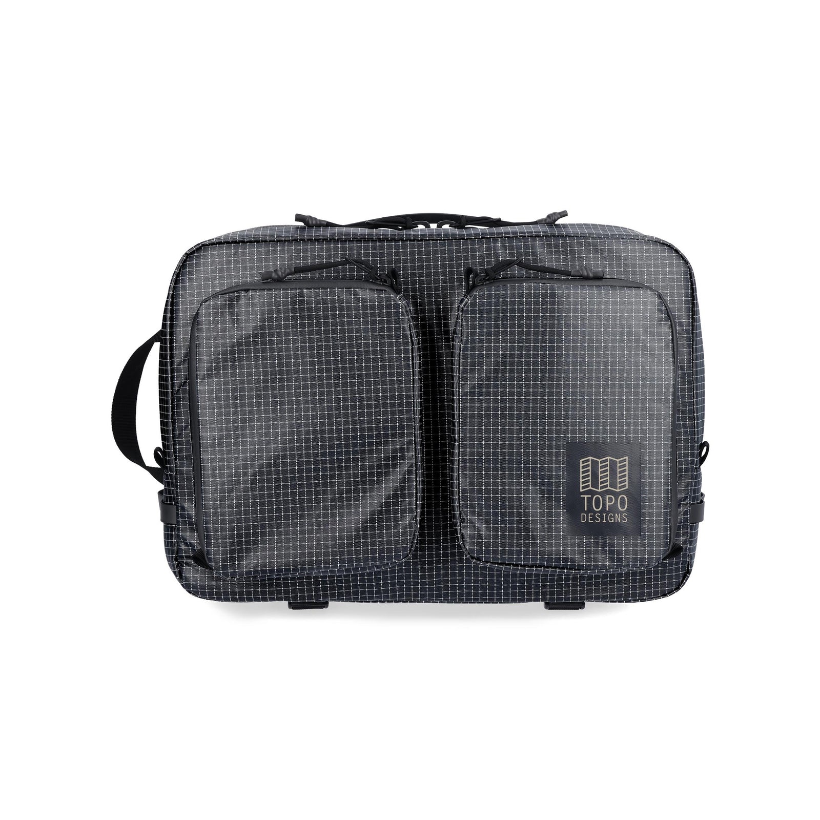 Front View of Topo Designs Apex Briefcase in "Black Grid"