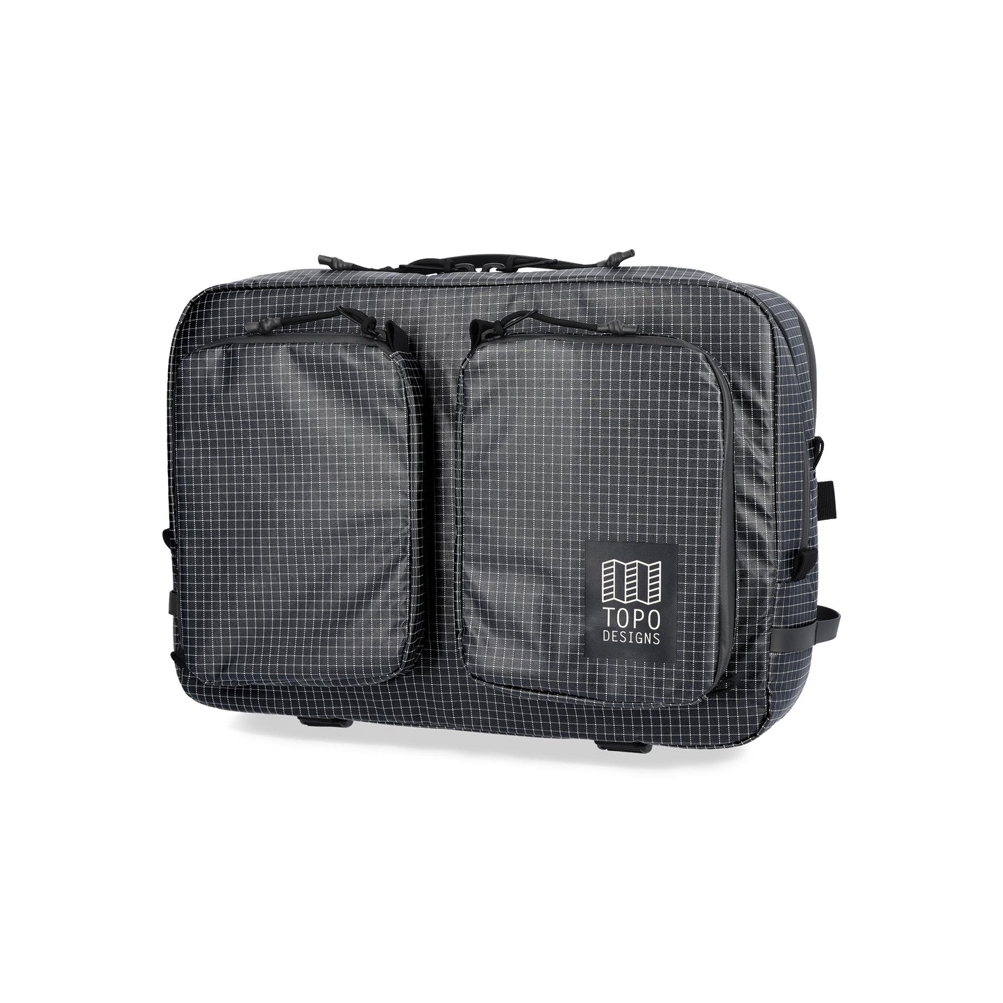 Front View of Topo Designs Apex Briefcase in "Black Grid"