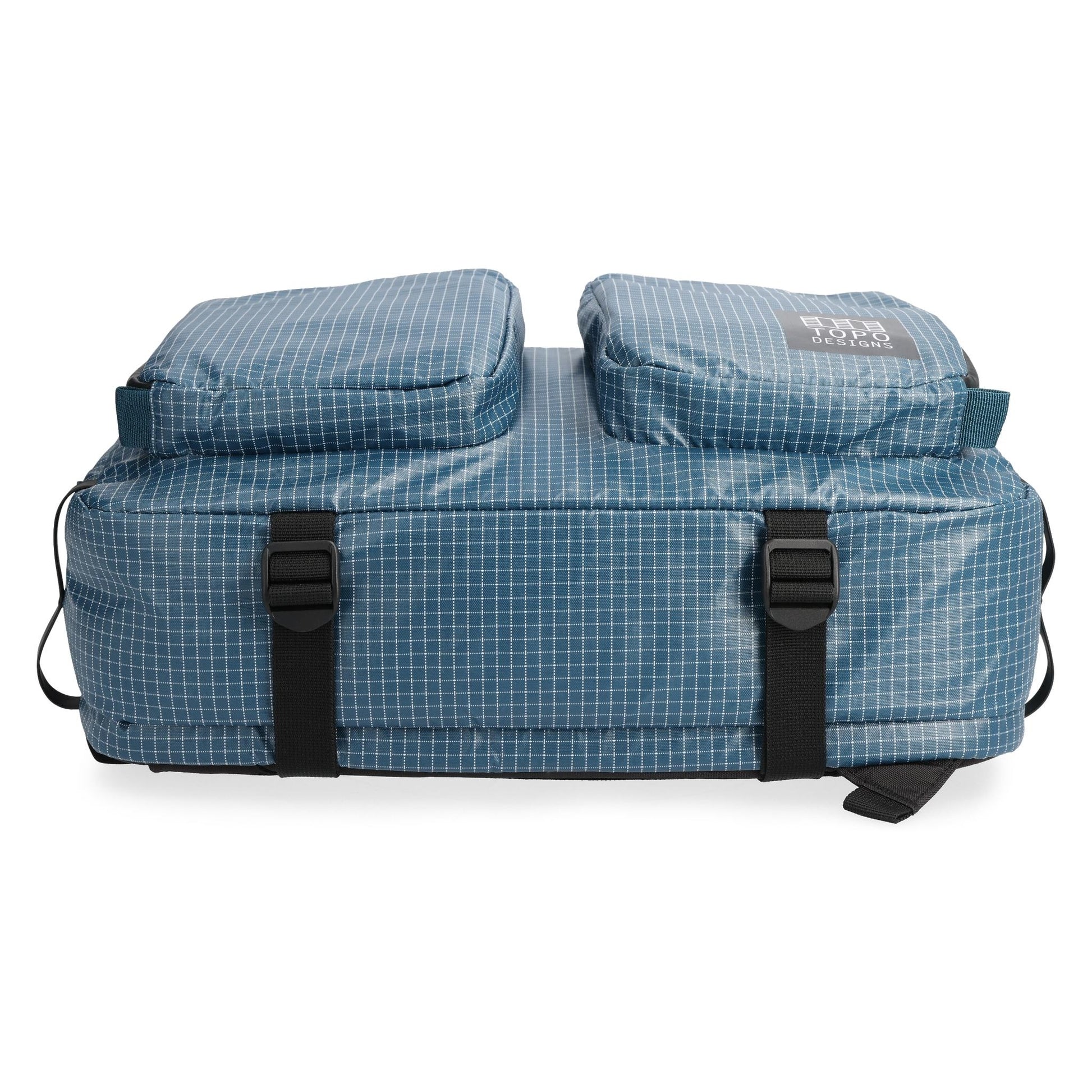 General detail shot of Topo Designs Apex Briefcase in "Pond Blue Grid"