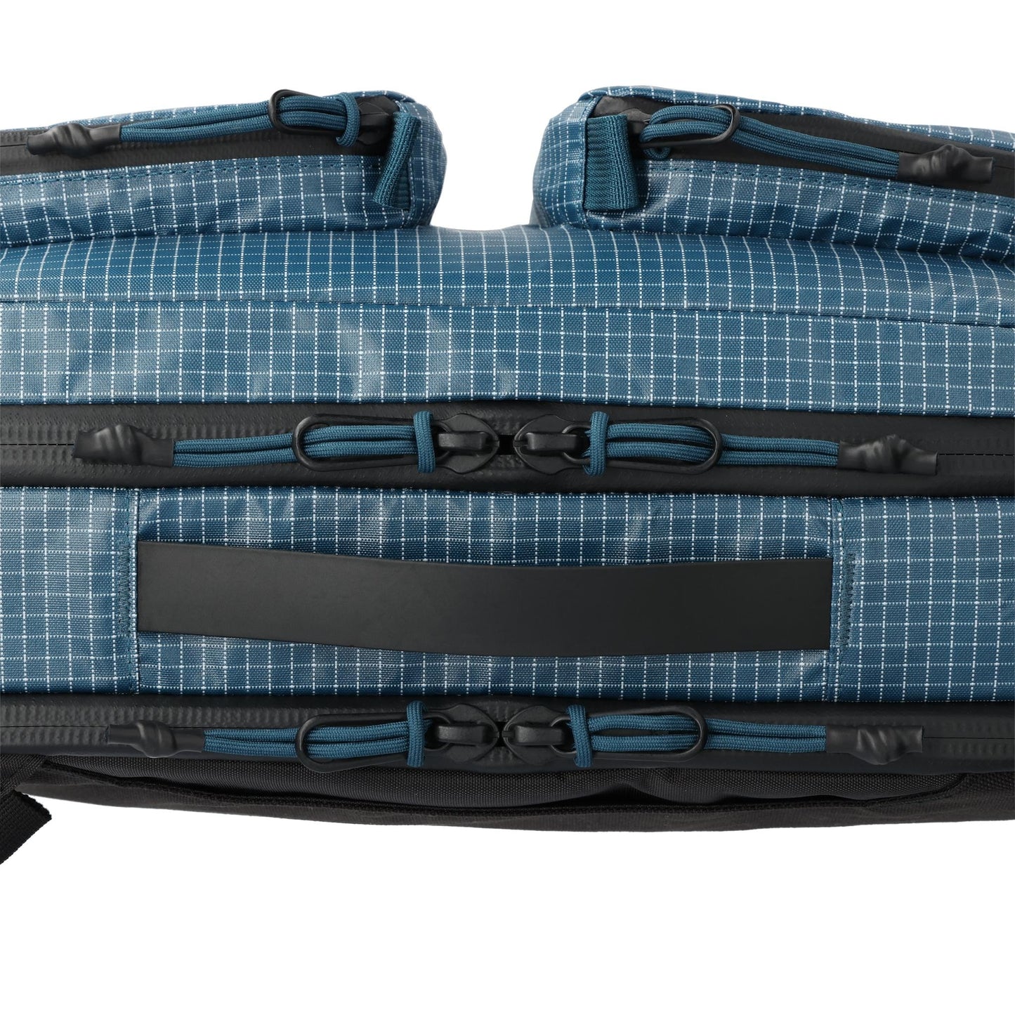 General detail shot of Topo Designs Apex Briefcase in "Pond Blue Grid"