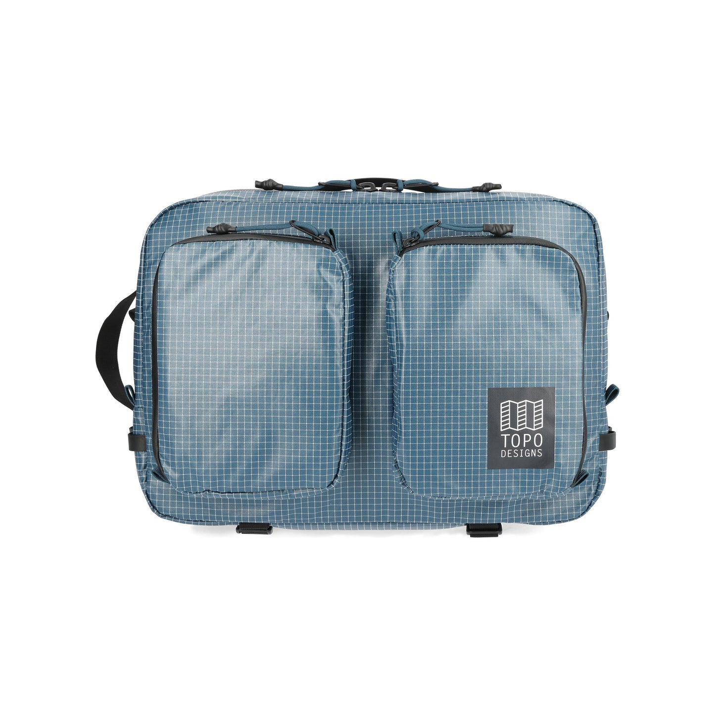 Front View of Topo Designs Apex Briefcase in "Pond Blue Grid"