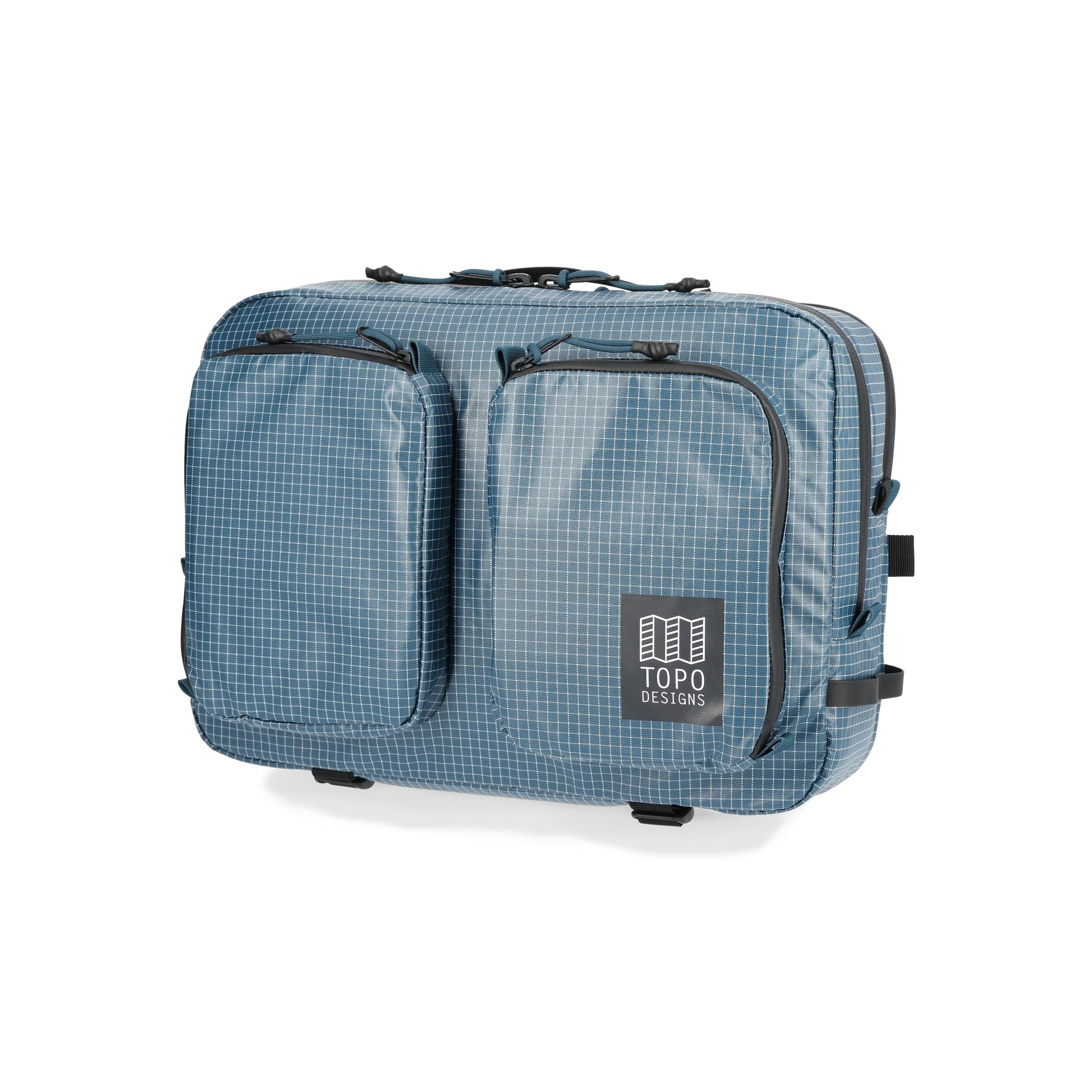 Front View of Topo Designs Apex Briefcase in "Pond Blue Grid"