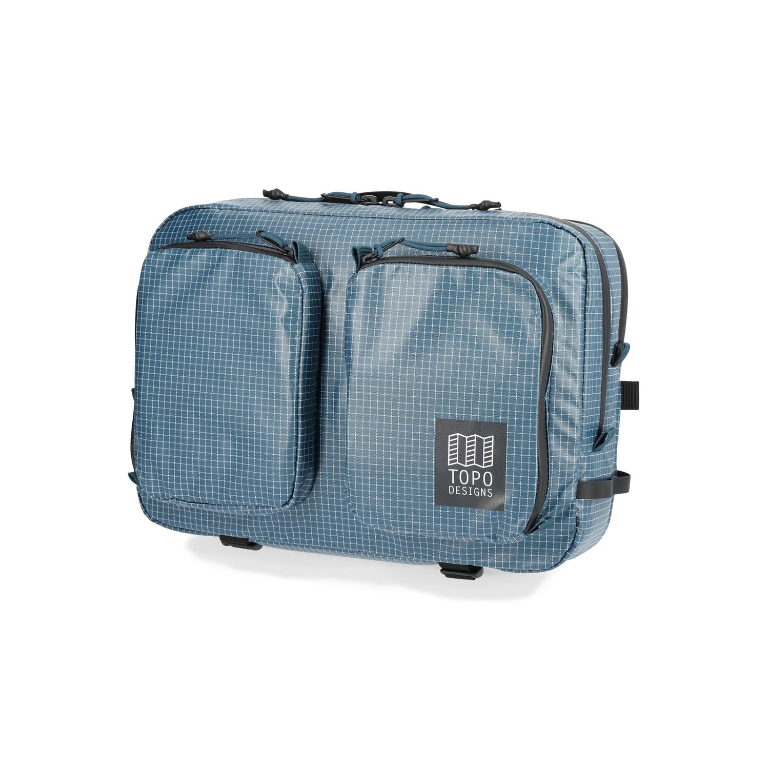 Front View of Topo Designs Apex Briefcase in "Pond Blue Grid"