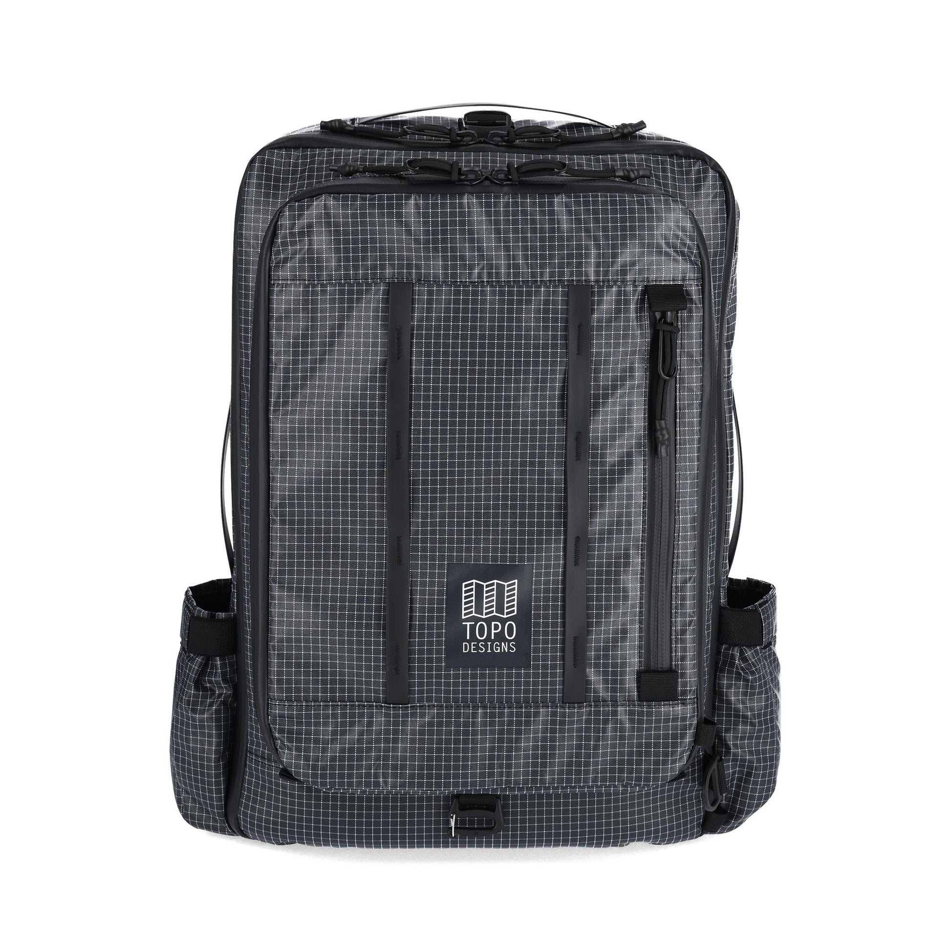 Front View of Topo Designs Apex Travel Bag 30L  in "Black Grid"