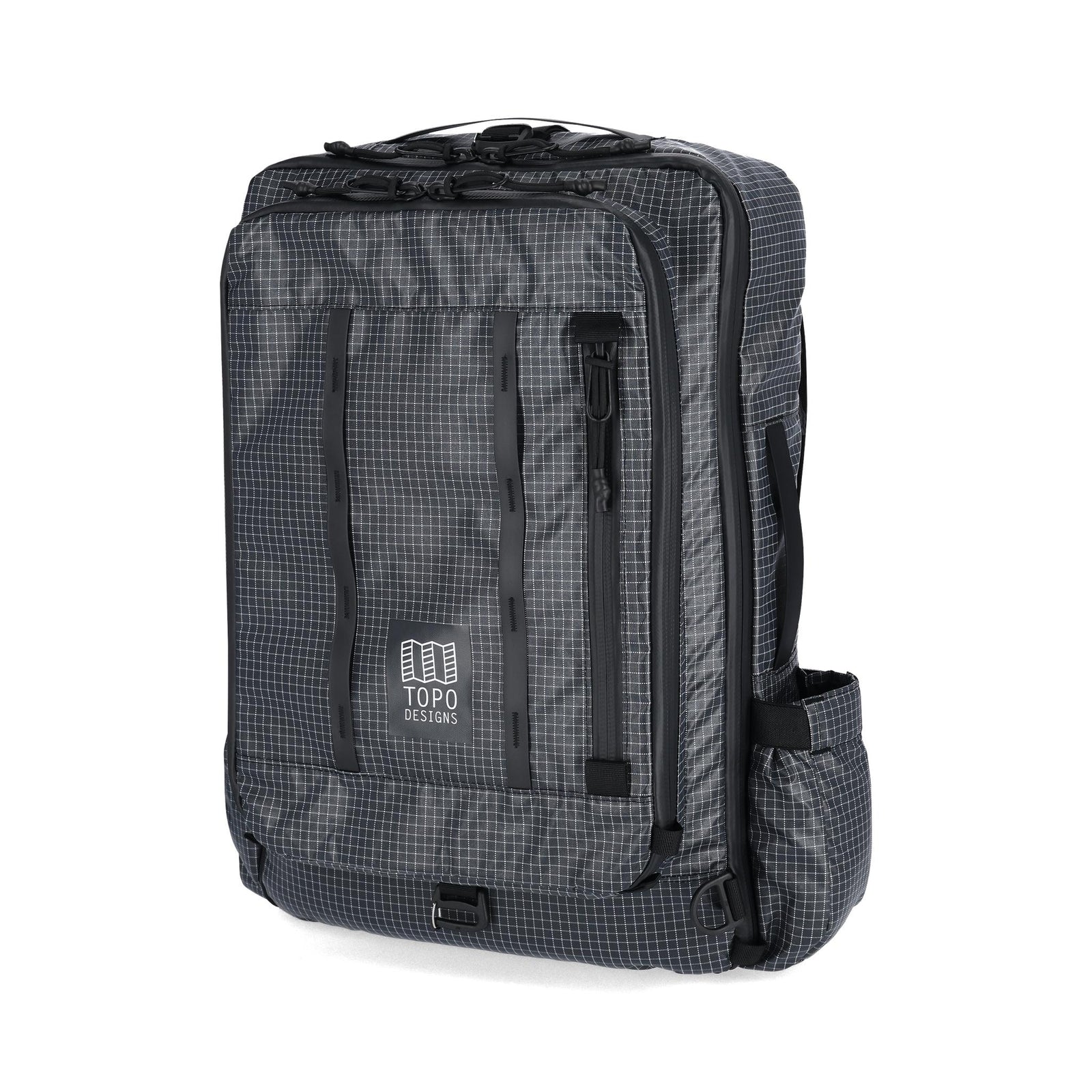 Front View of Topo Designs Apex Travel Bag 30L  in "Black Grid"