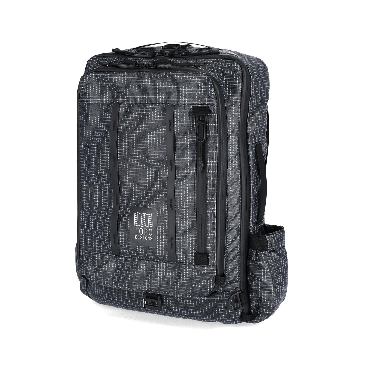 Front View of Topo Designs Apex Travel Bag 30L  in "Black Grid"