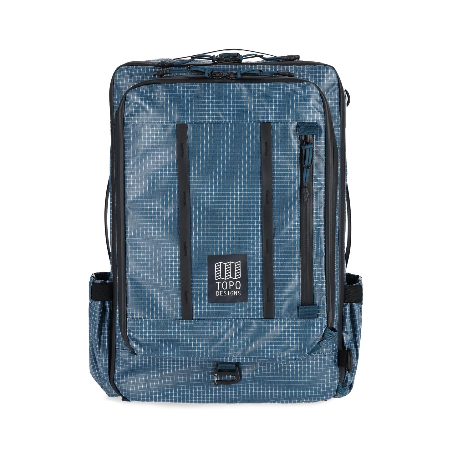 Front View of Topo Designs Apex Travel Bag 30L  in "Pond Blue Grid"