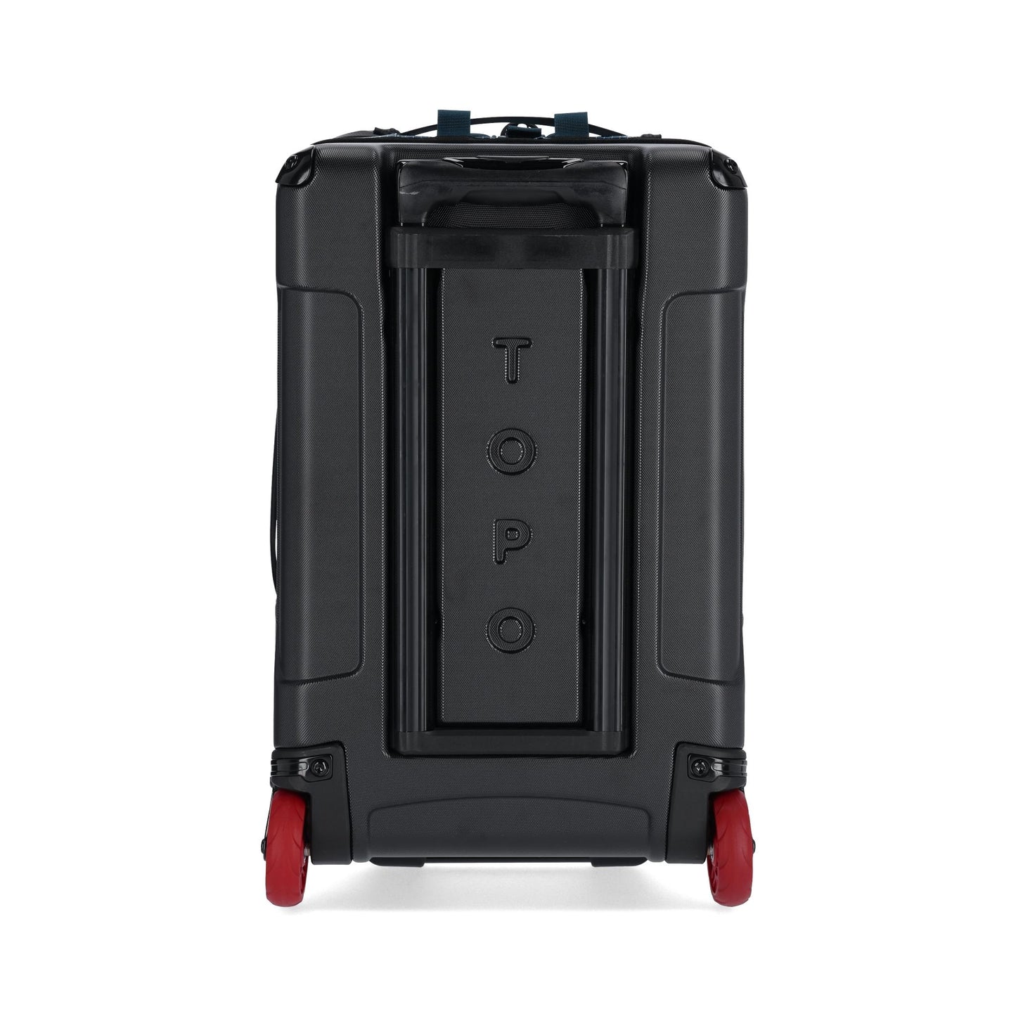 Front View of Topo Designs Apex Travel Roller Bag in "Pond Blue Grid"