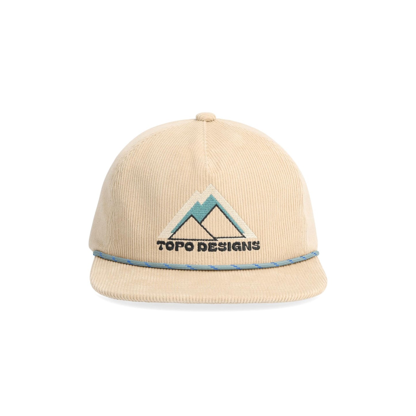 Front View of Topo Designs Corduroy Trucker Hat - Peak Shadow in "Tan"