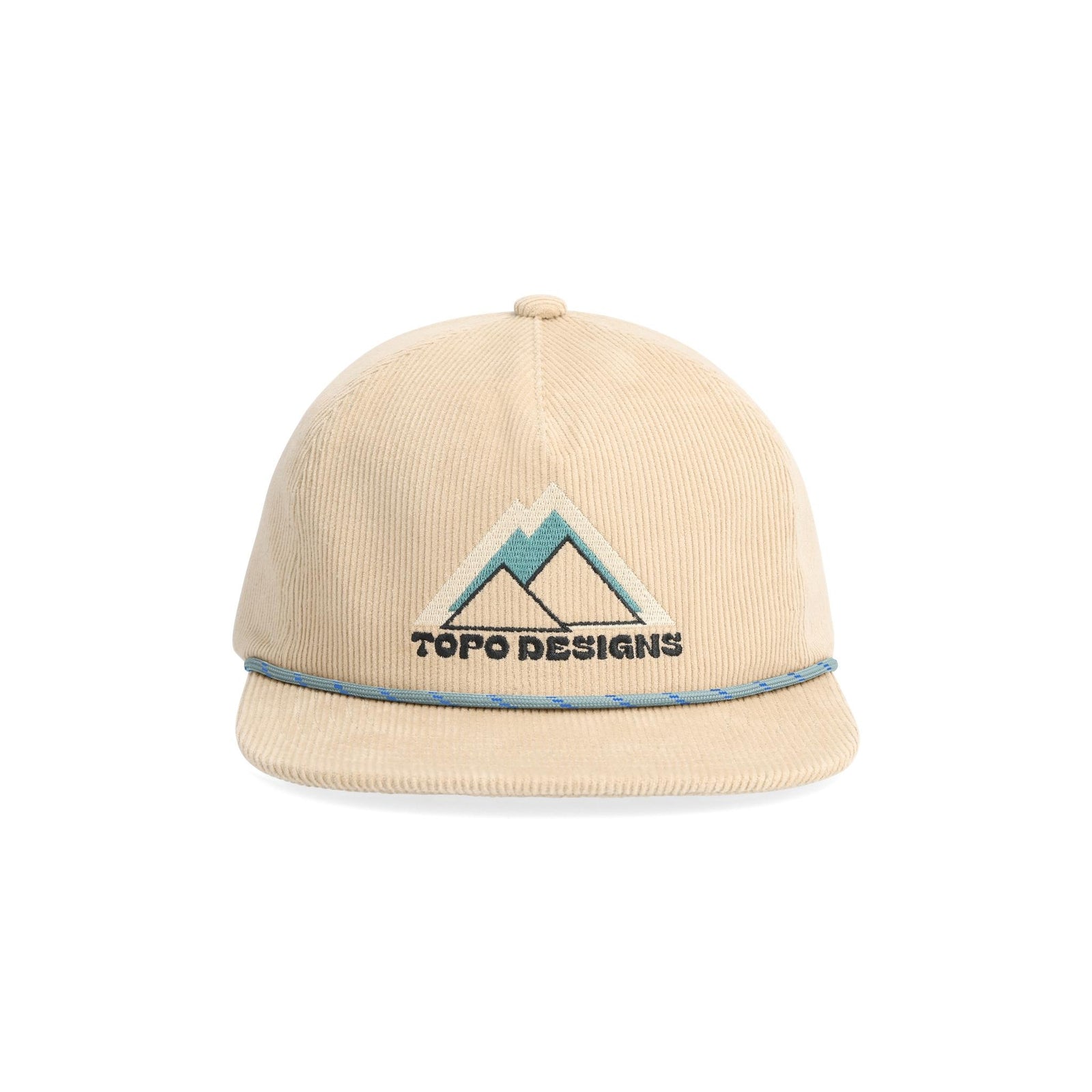 Front View of Topo Designs Corduroy Trucker Hat - Peak Shadow in "Tan"