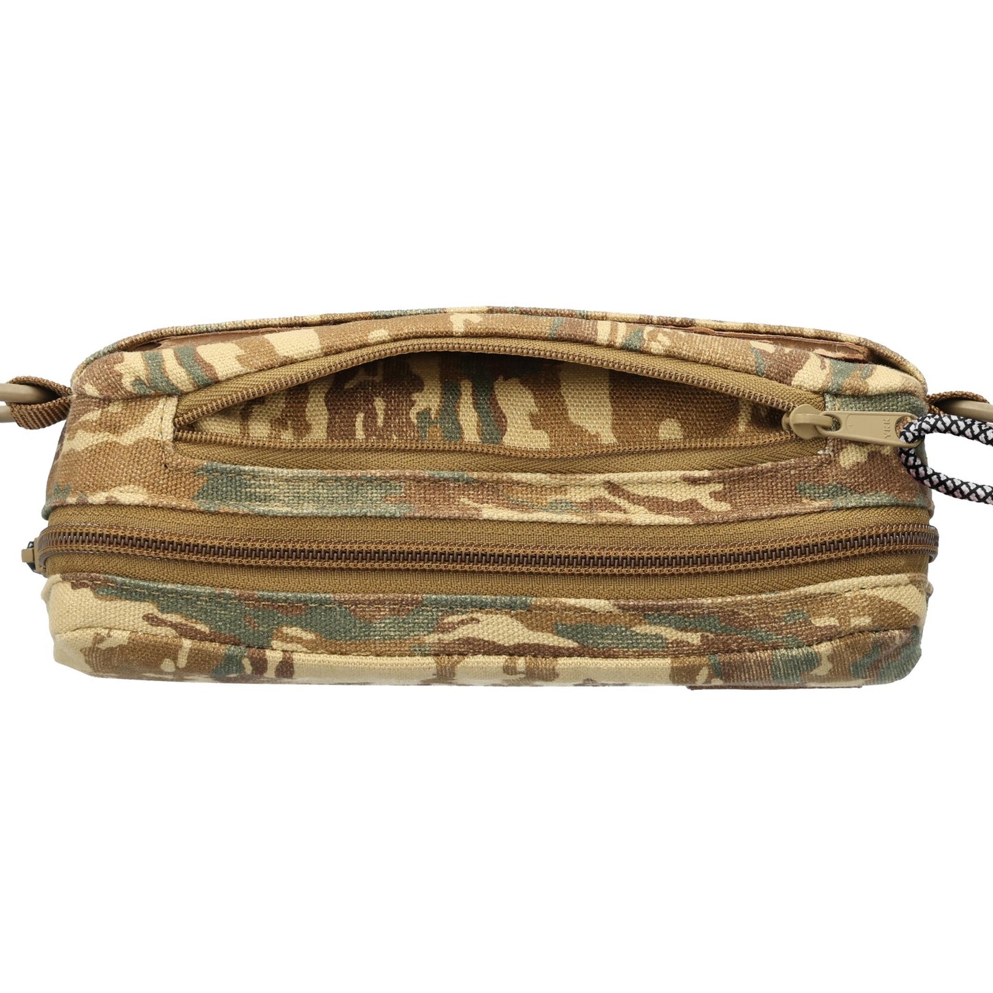 Detail shot of Topo Designs Dirt Belt Bag in "Dirt Camo Print"