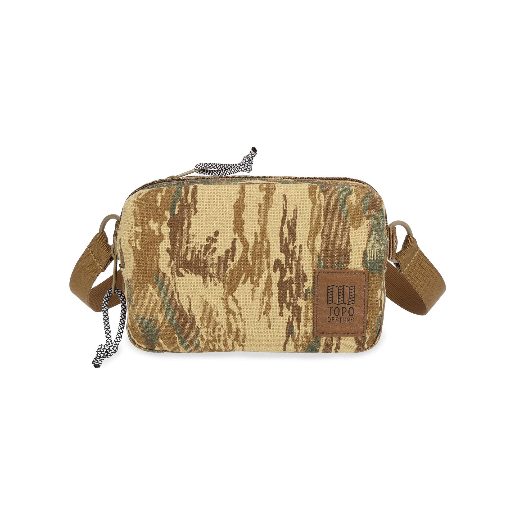 Front View of Topo Designs Dirt Belt Bag in "Dirt Camo Print"