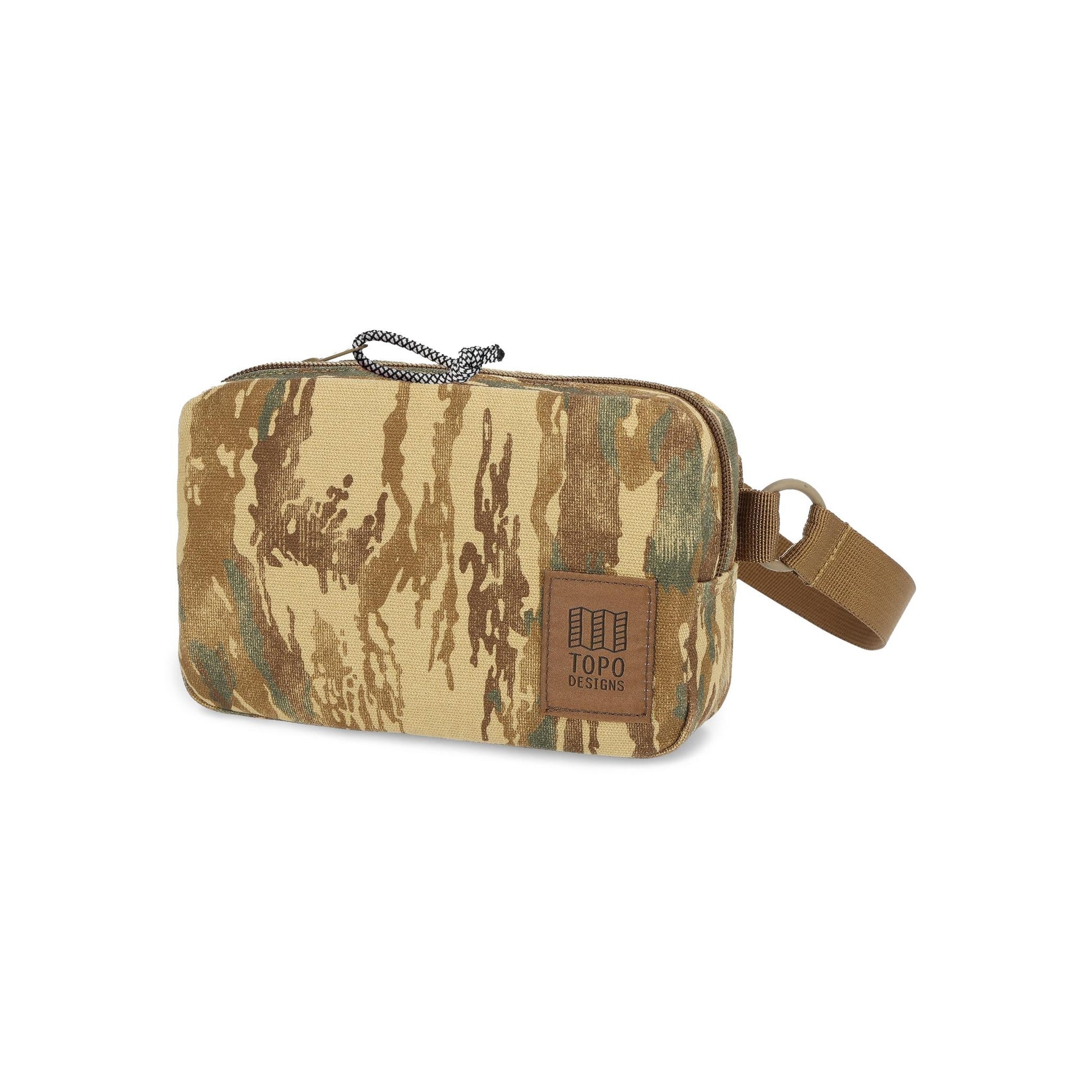 Front View of Topo Designs Dirt Belt Bag in "Dirt Camo Print"