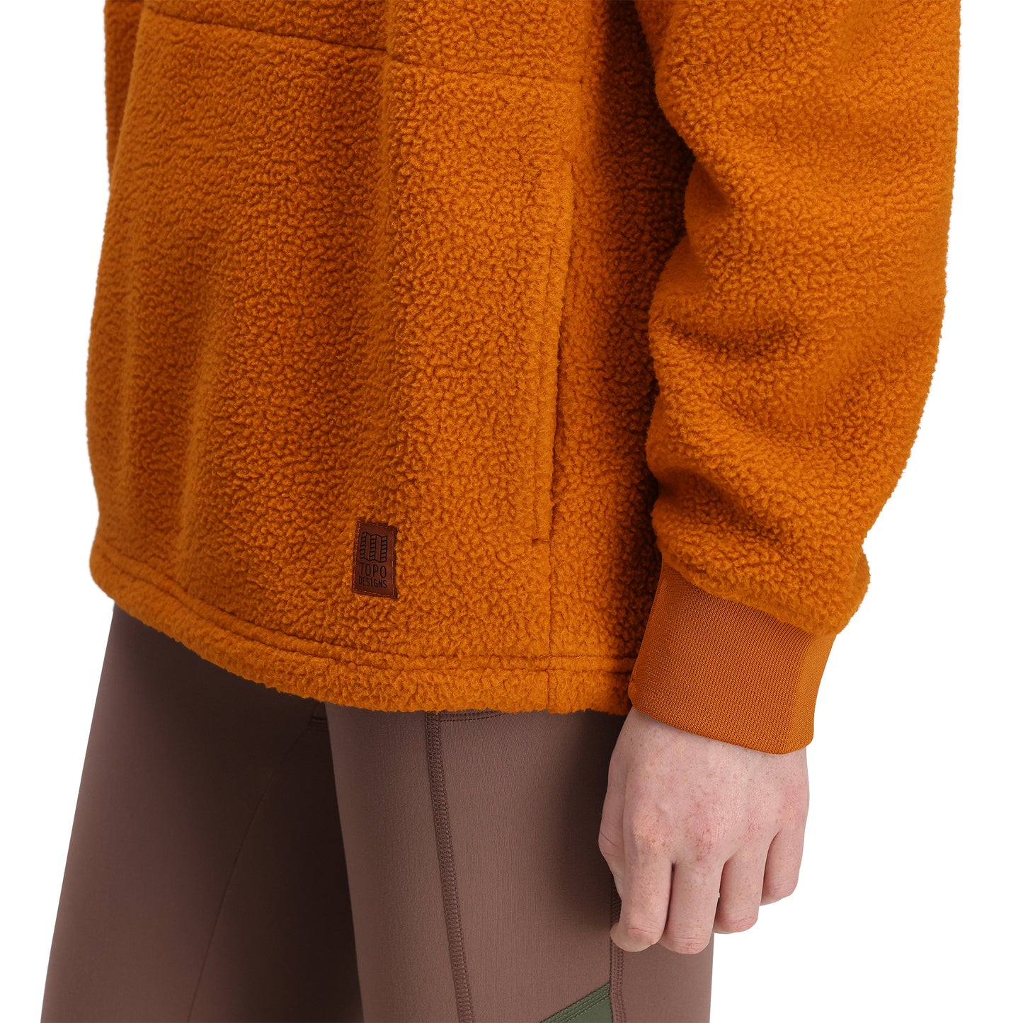 General Detail shot of Topo Designs Mountain Fleece Crew in "Spice"